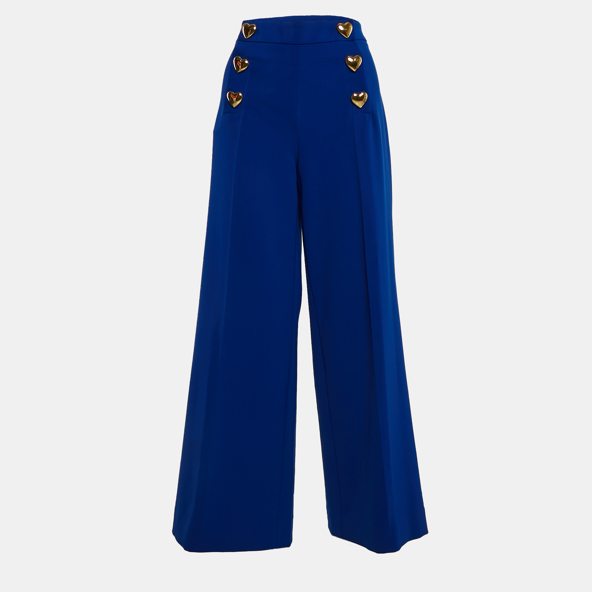 

Moschino Couture Blue Crepe Heart Brooch Detail Wide Leg Trousers M