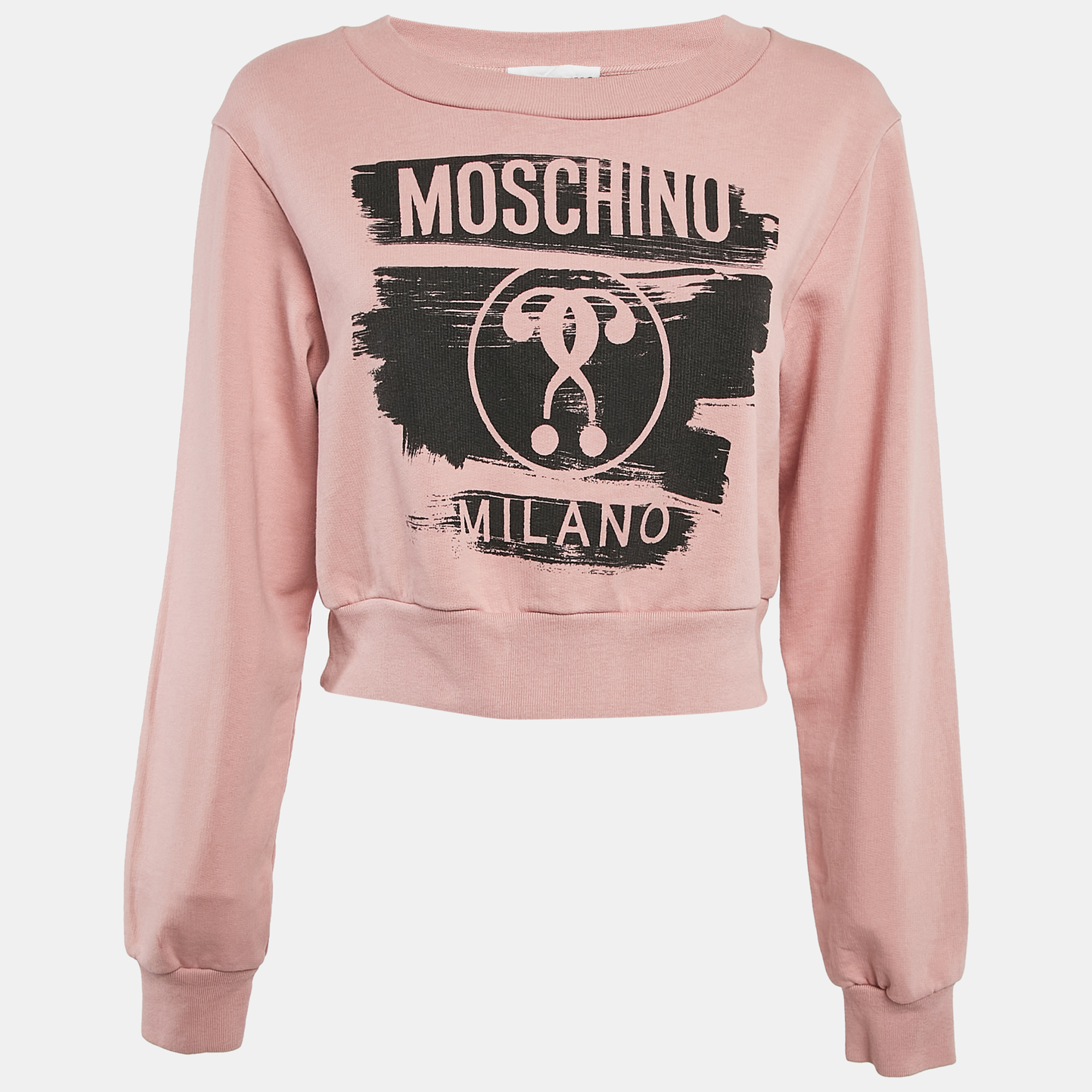 

Moschino Pink Printed Cotton Knit Crop Sweatshirt S