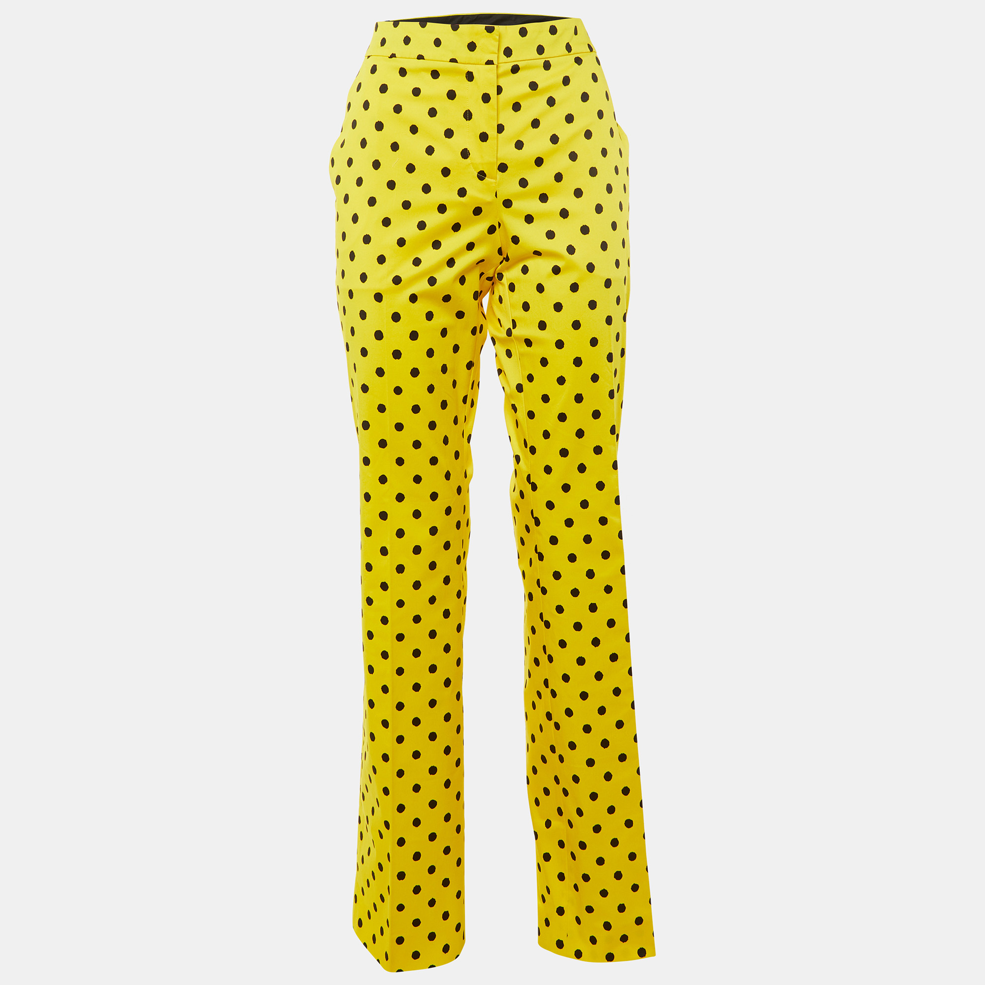 

Moschino Couture Yellow Polka Dot Cotton Straight Fit Trousers M