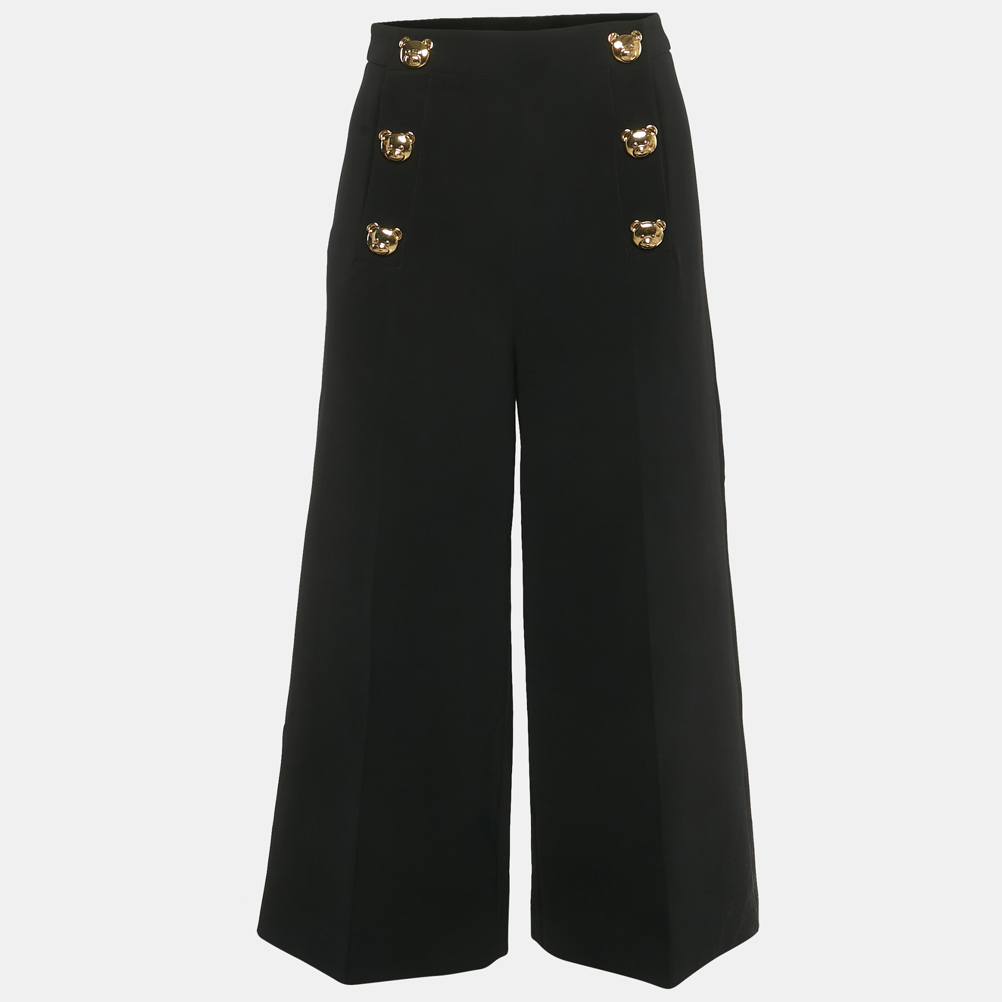 Pre-owned Moschino Black Crepe Teddy Button Trousers S