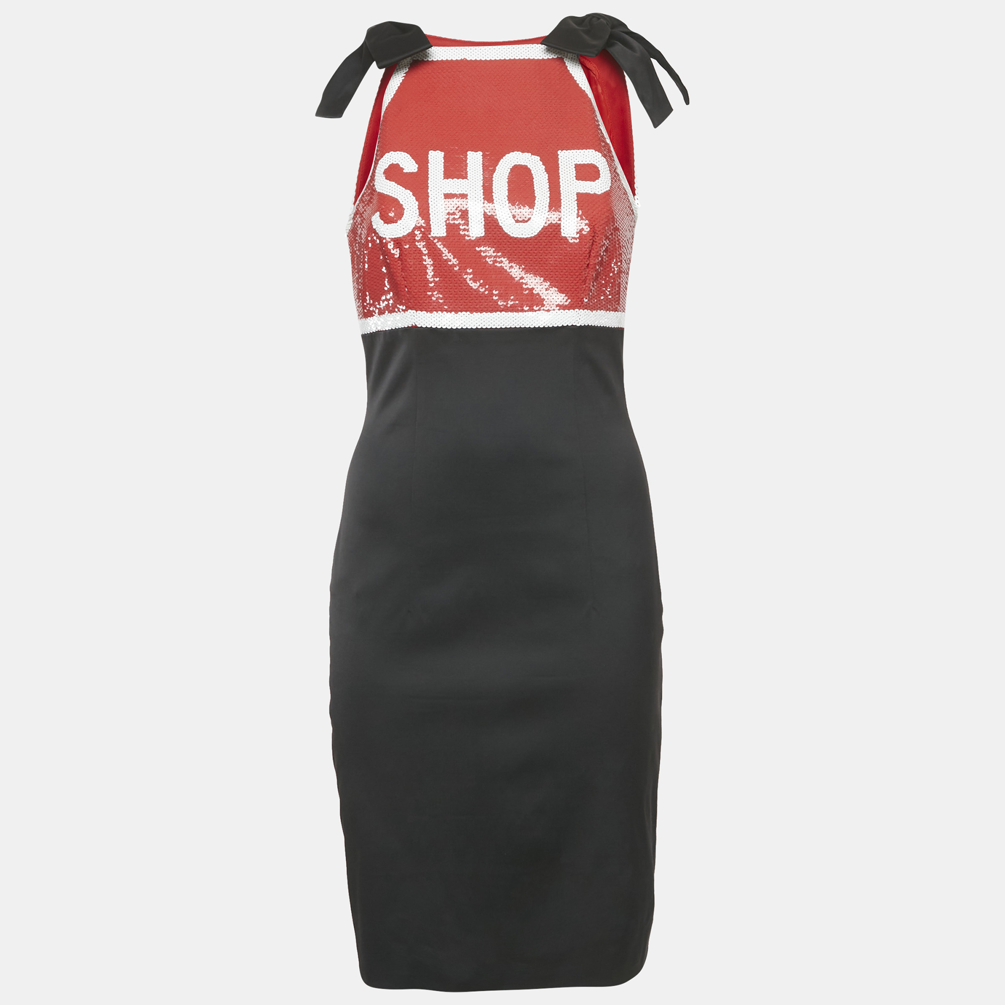 

Moschino Couture Black Satin Contrast Sequined Bow Detail Mini Dress M