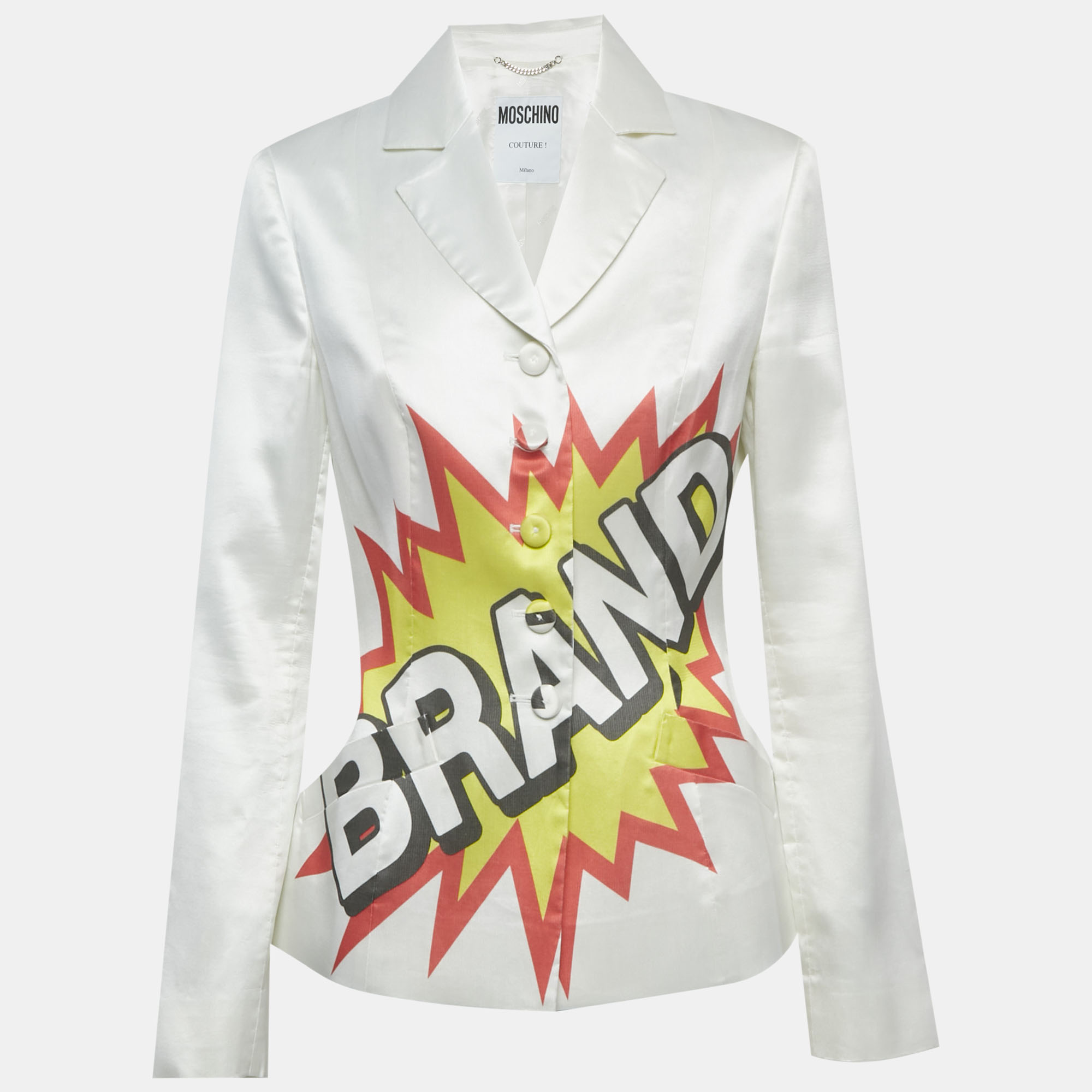 

Moschino Couture White Brand Print Cotton Blend Blazer M