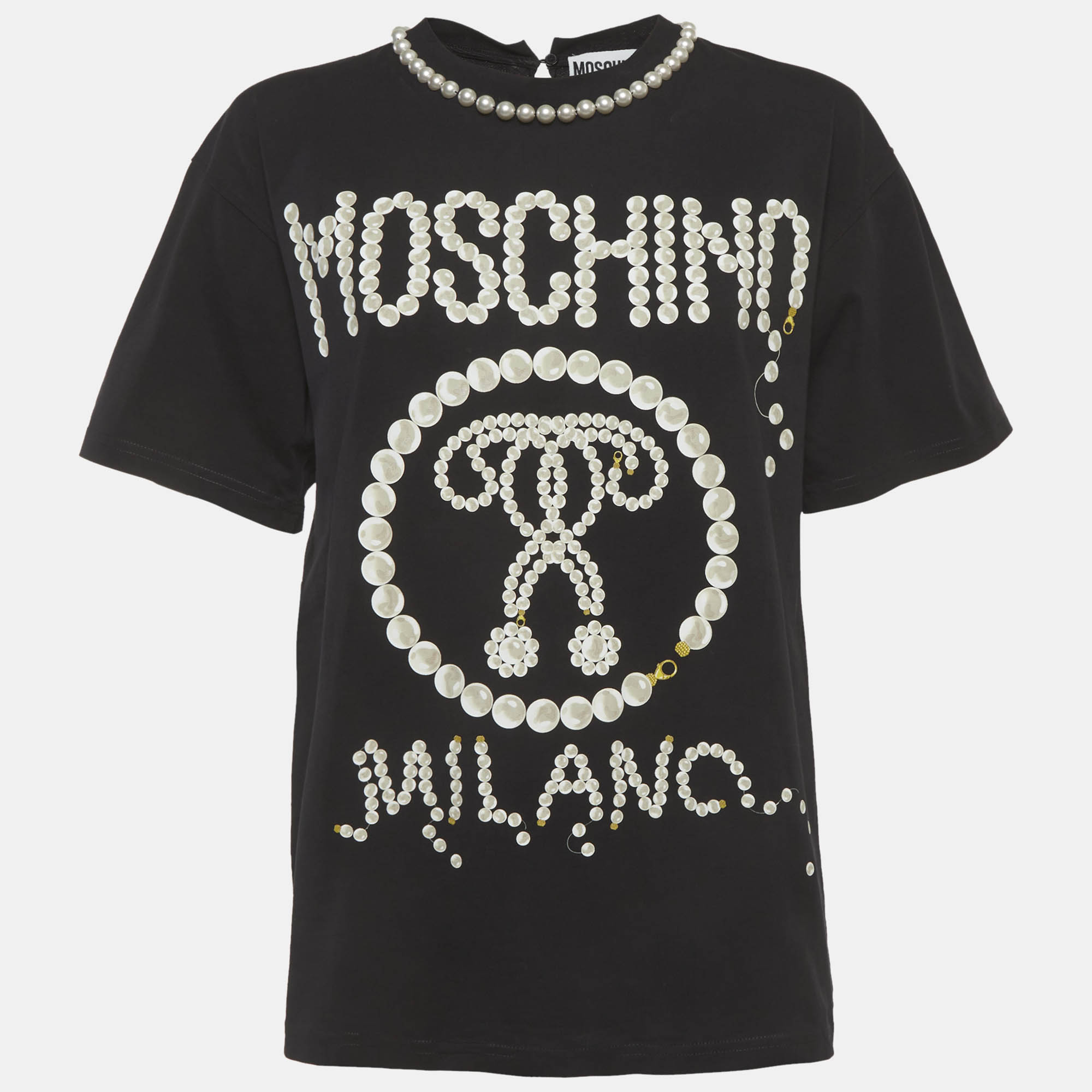 

Moschino Black Pearl Print Jersey Oversized T-Shirt XXS