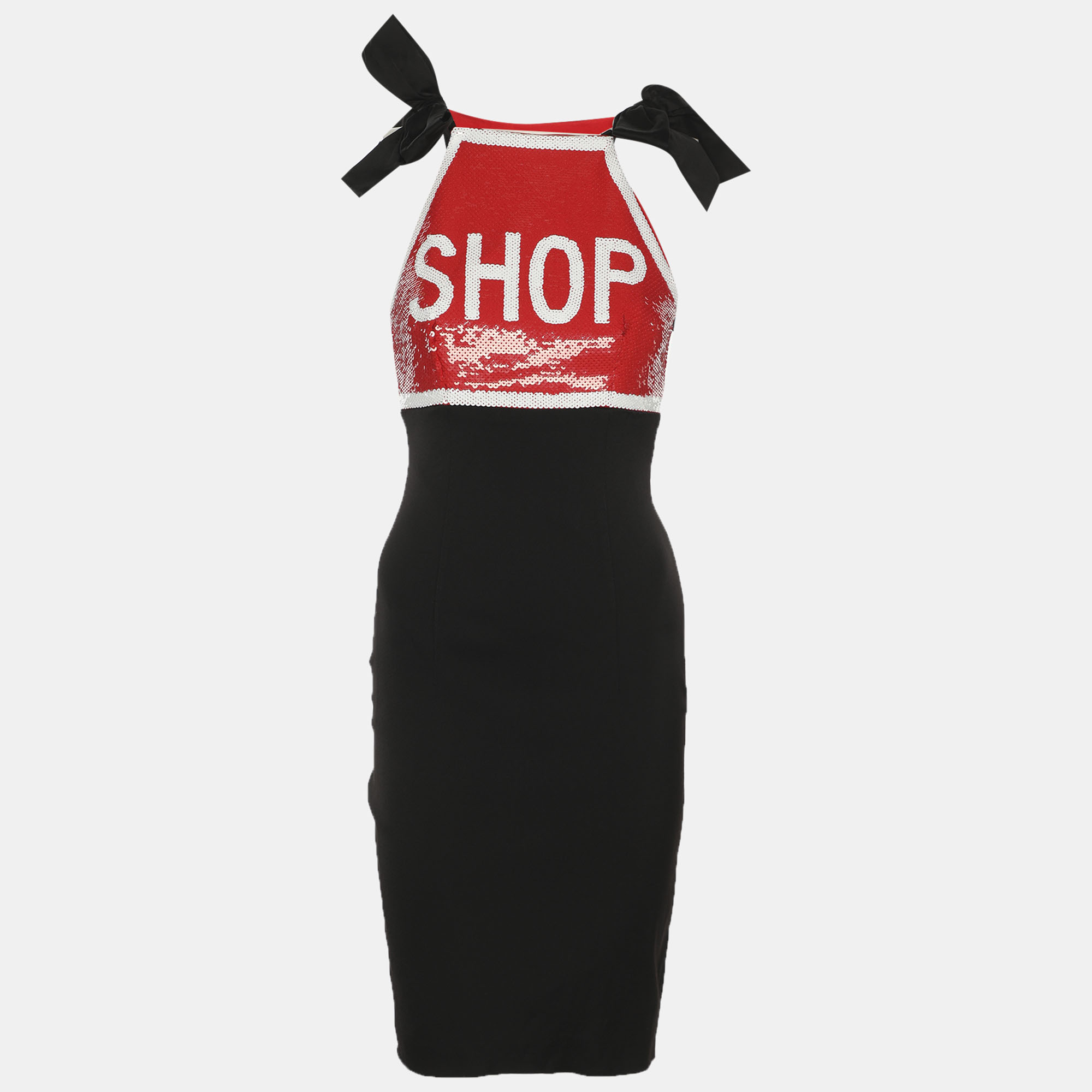 

Moschino Couture Black/Red Satin and Sequin Bodycon Dress S