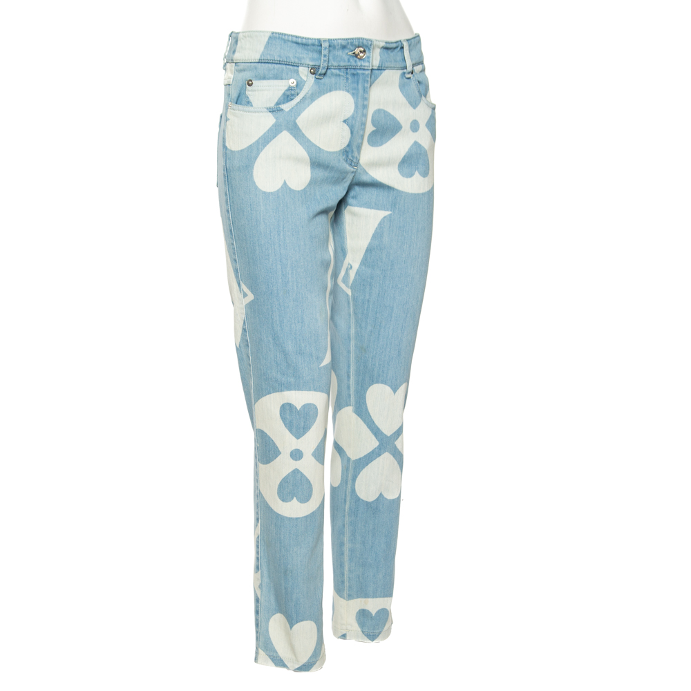 

Moschino Couture Blue Symbols Print Light Wash Denim Jeans