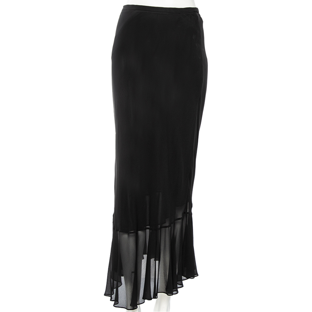 

Moschino Couture Black Chiffon Flared Hem Maxi Skirt