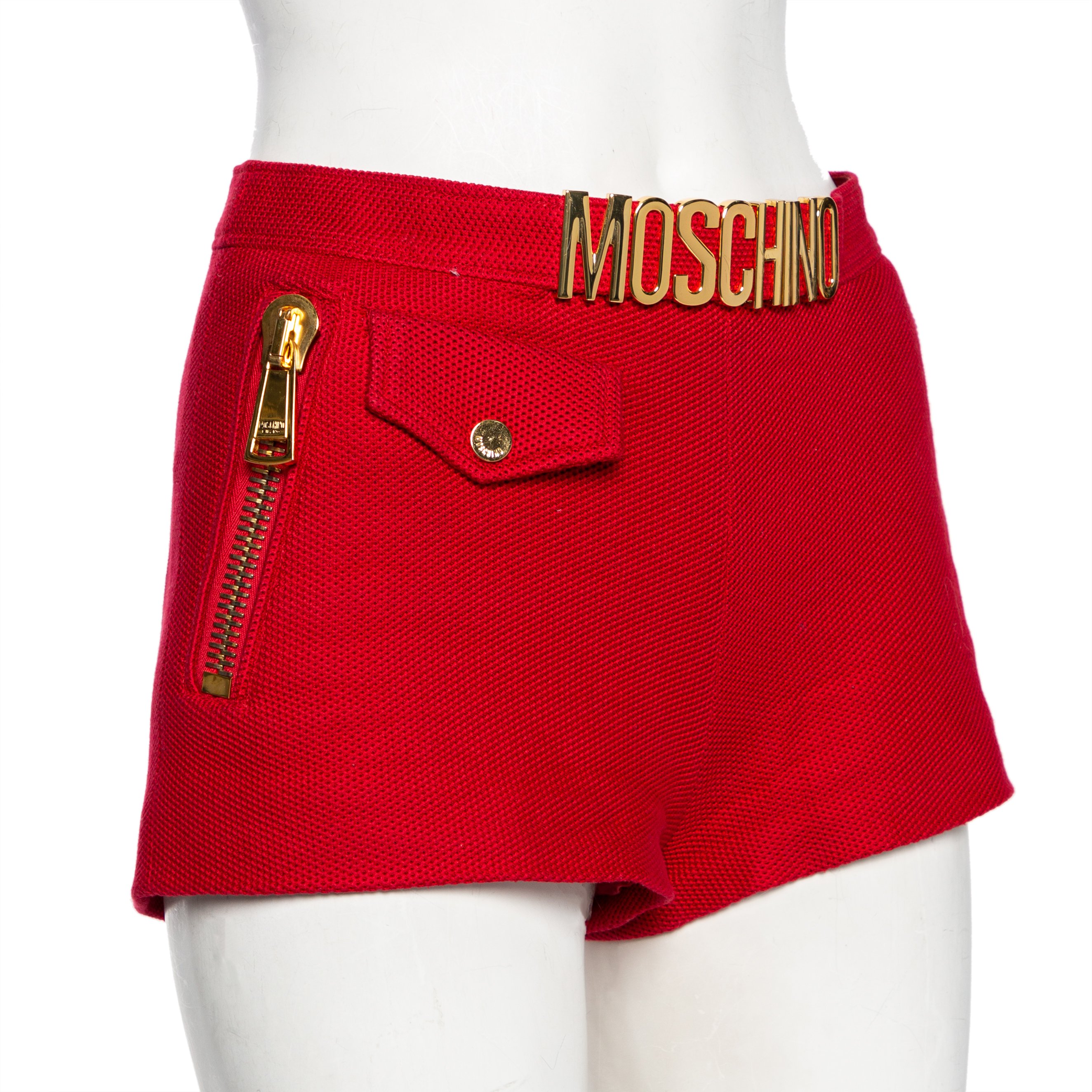 

Moschino Couture Red Textured Cotton Logo Belt Detailed Shorts