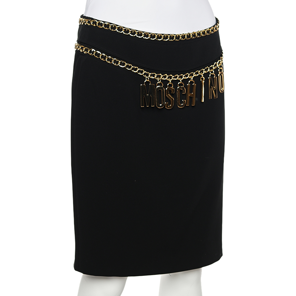 

Moschino Couture Black & Gold Logo Chain Detailed Crepe Short Skirt