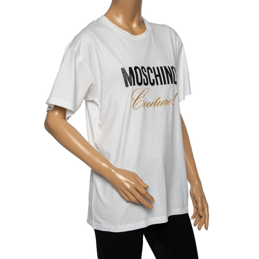 

Moschino Couture White Logo Embroidered Cotton Oversized T-Shirt