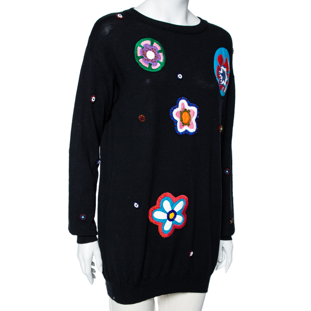 

Moschino Couture Black Wool Floral Applique Embellished Jumper