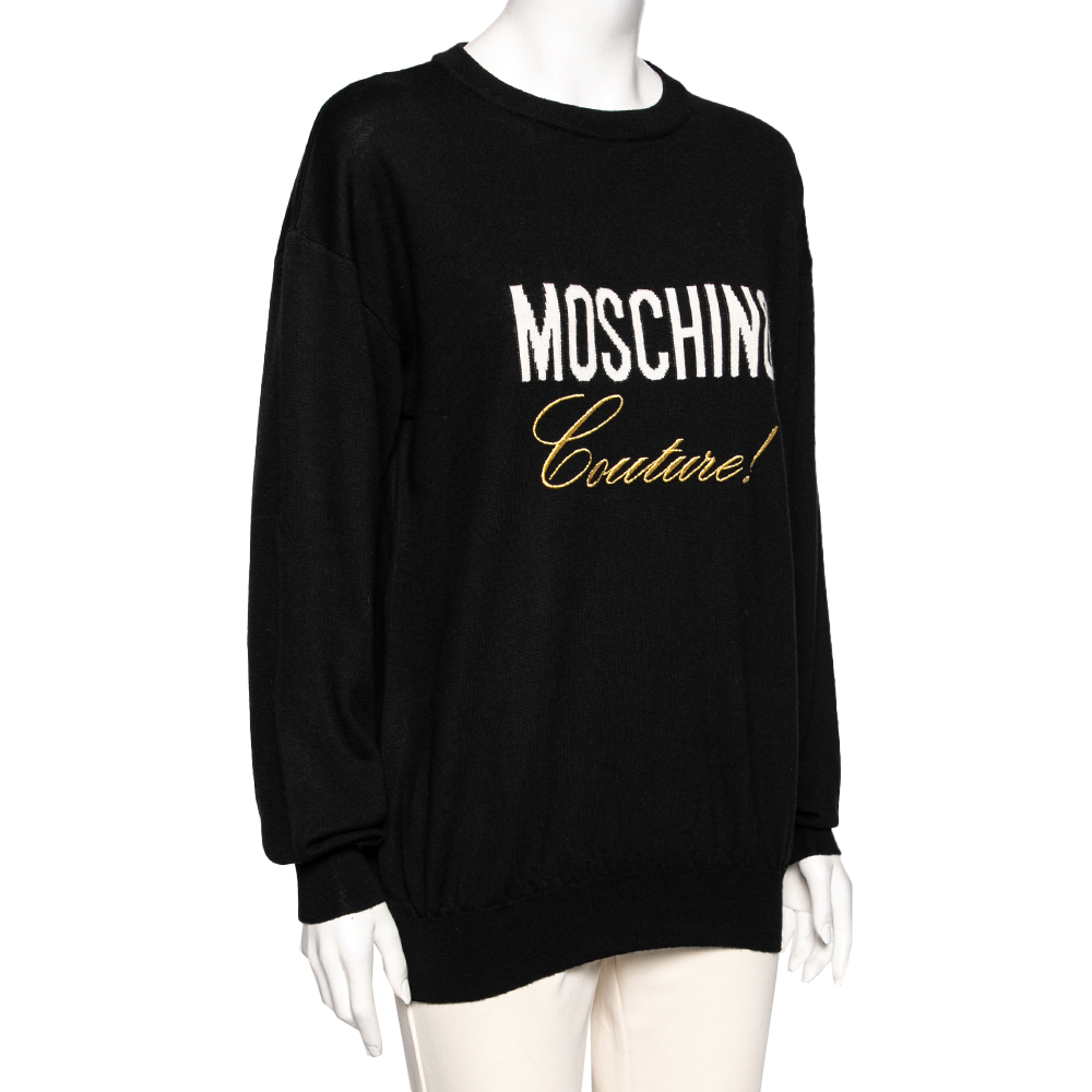 

Moschino Couture Black Logo Intarsia Knit & Embroidered Crewneck Sweater