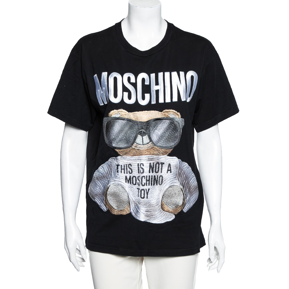 Pre Owned Moschino Couture Black Teddy Logo Embroidered Cotton T-Shirt XXS
