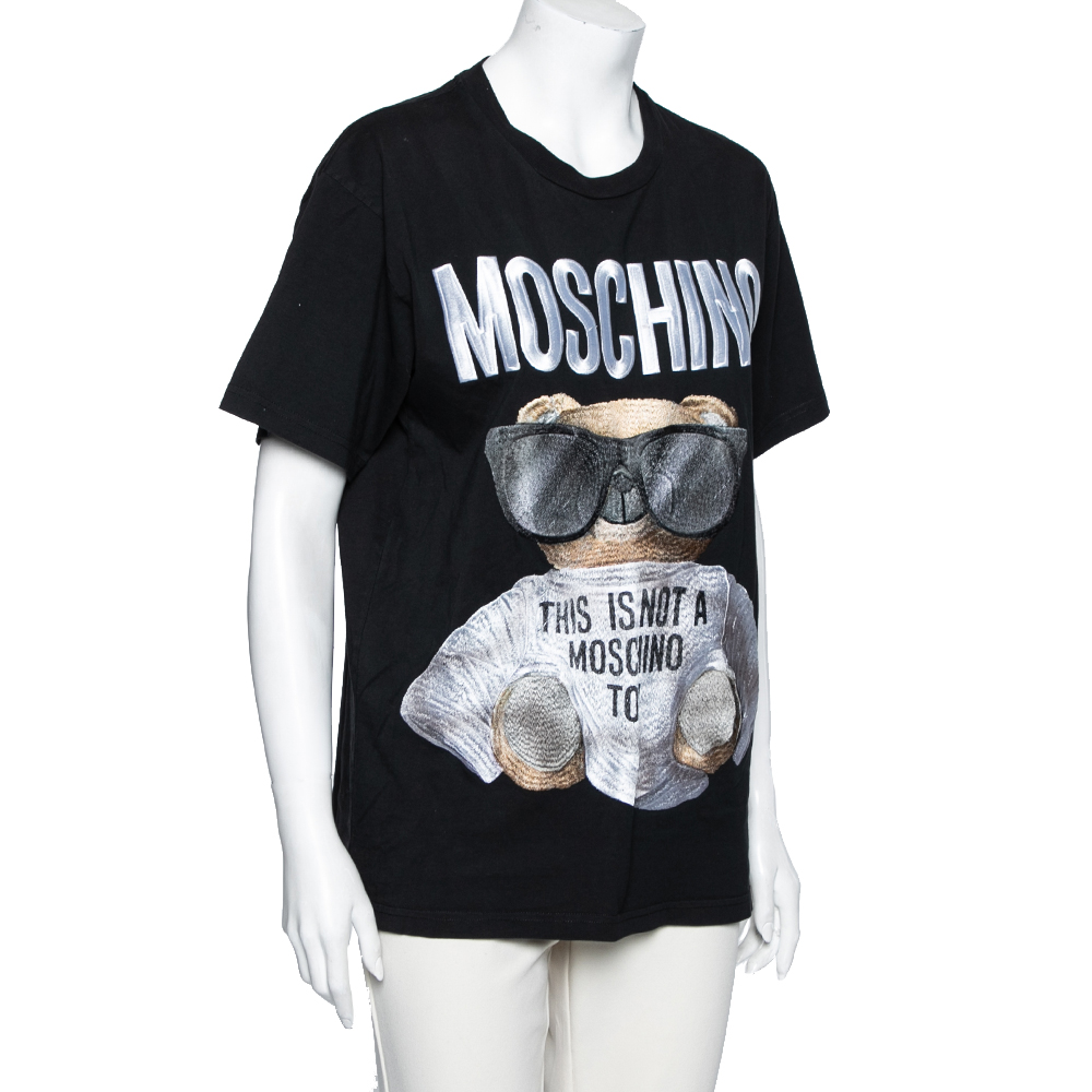 

Moschino Couture Black Teddy Logo Embroidered Cotton T-Shirt