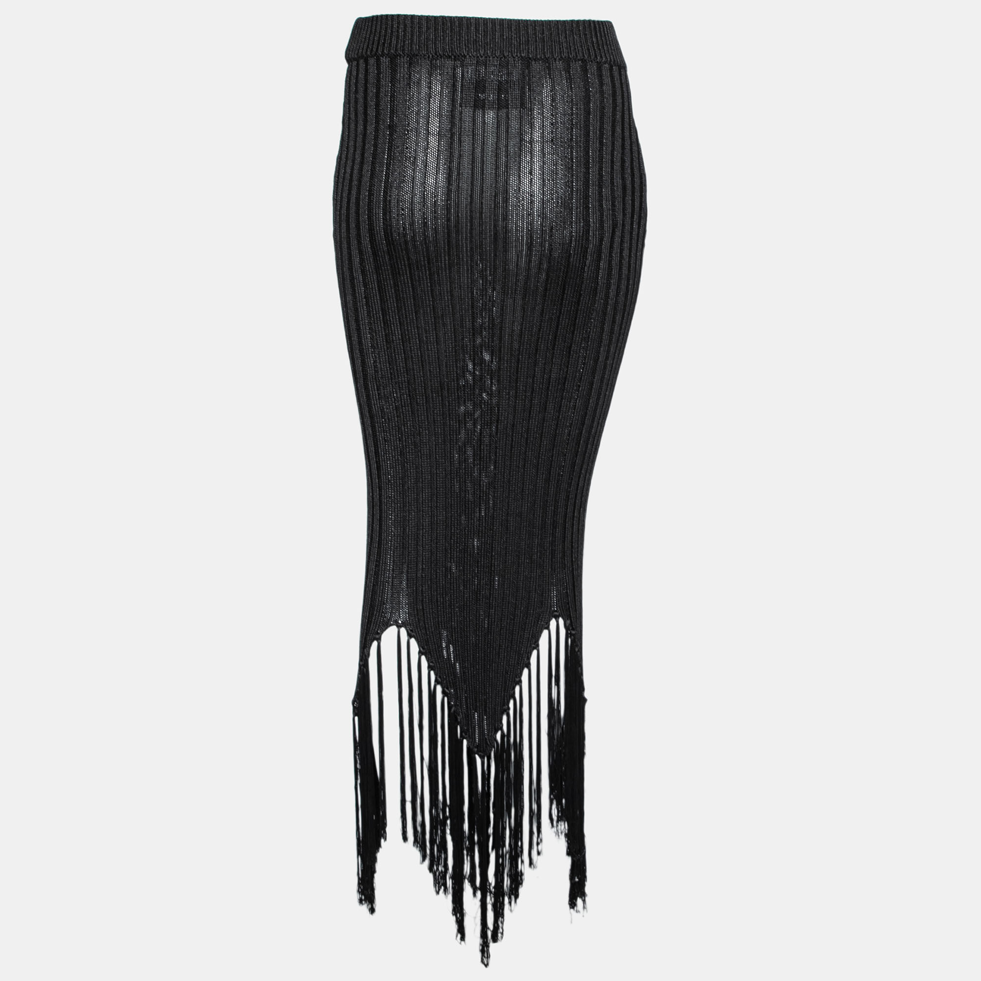

Moschino Couture Black Knit Fringe Detailed Hem Midi Skirt