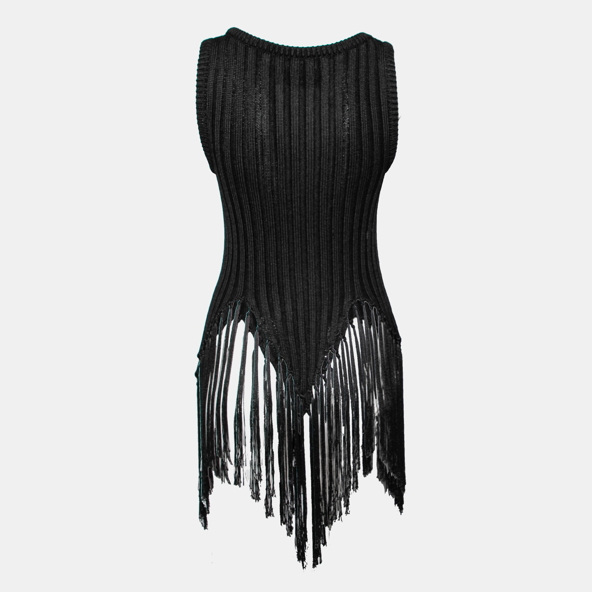 

Moschino Couture Black Knit Fringe Detailed Hem Sleeveless Tank Top