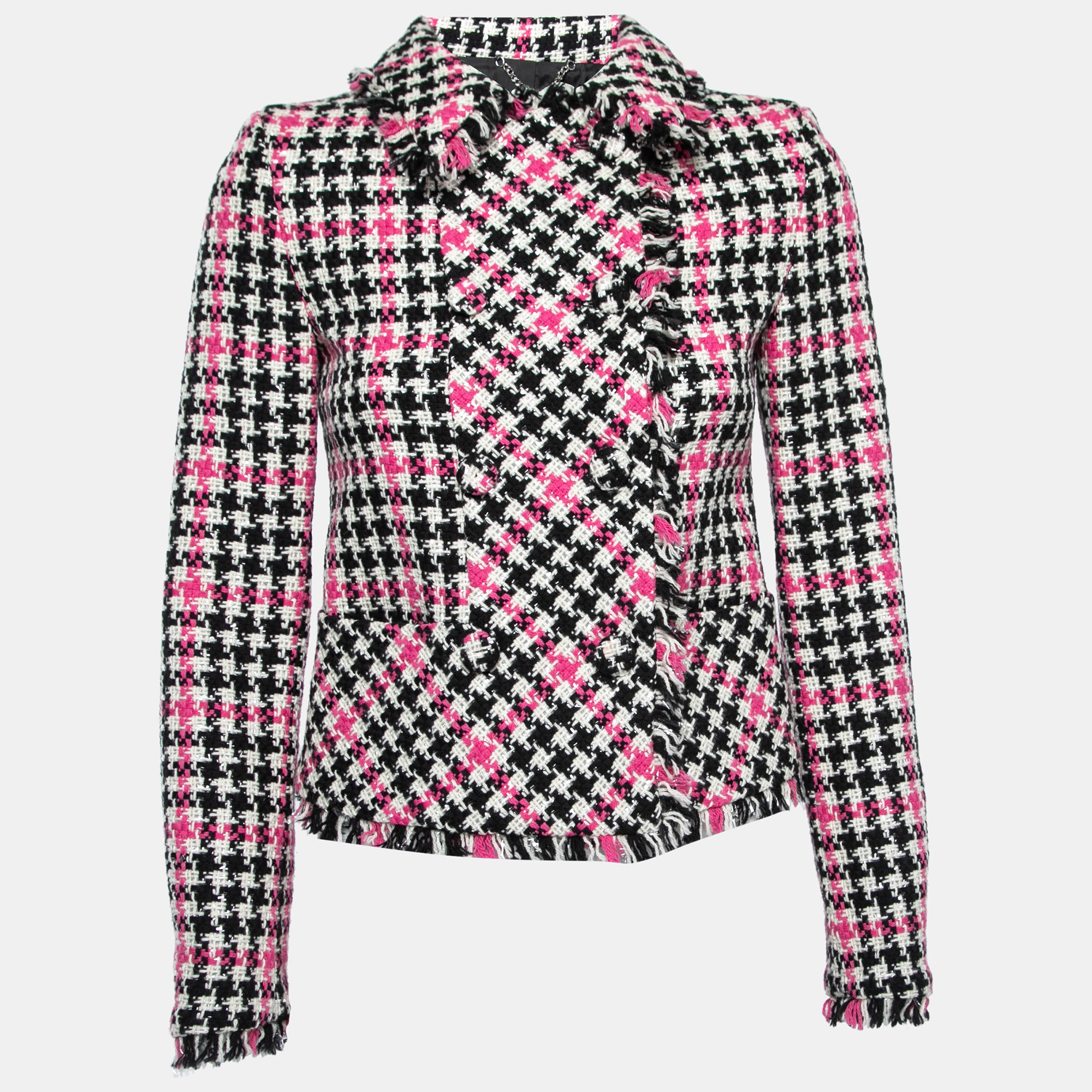 Pre Owned Moschino Couture Black & Pink Houndstooth Wool Jacket S