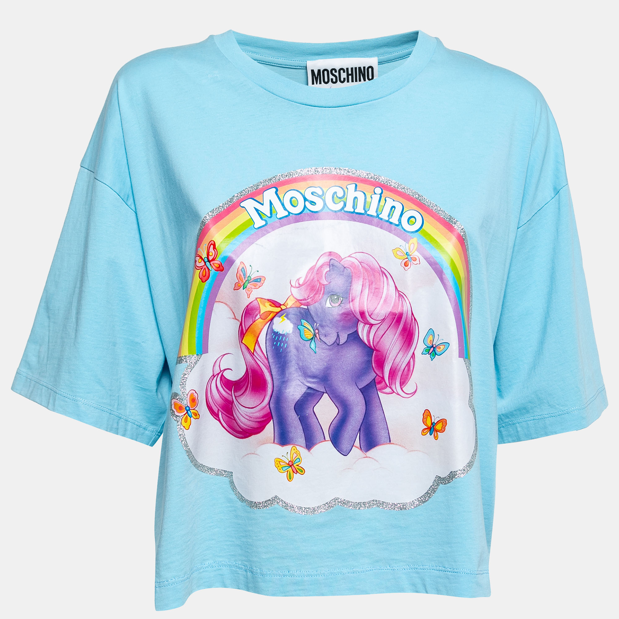 Pre-owned Moschino Couture Light Blue My Little Pony Print Cotton T-shirt S