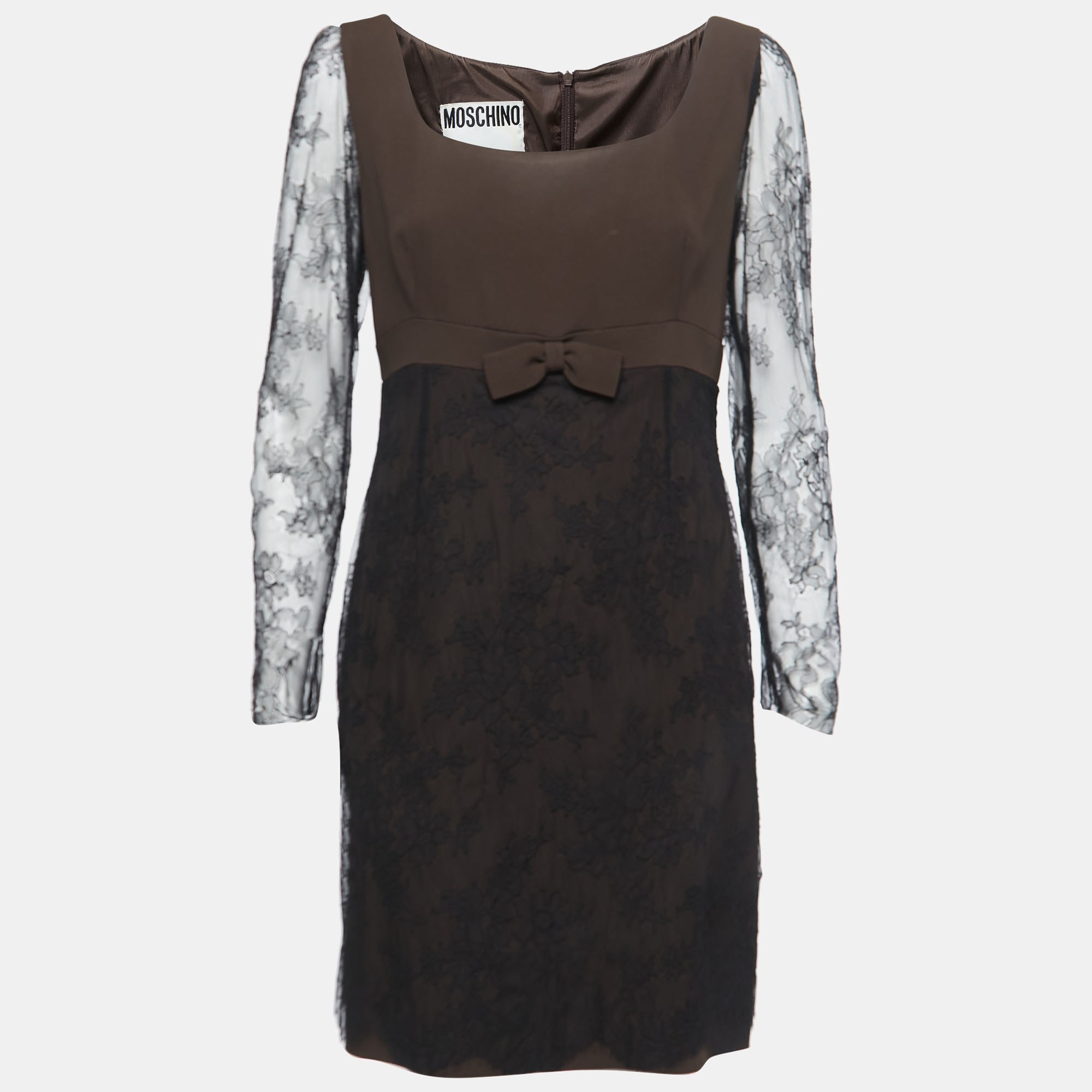 

Moschino Couture Black/Brown Crepe & Lace Bow Detail Mini Dress L