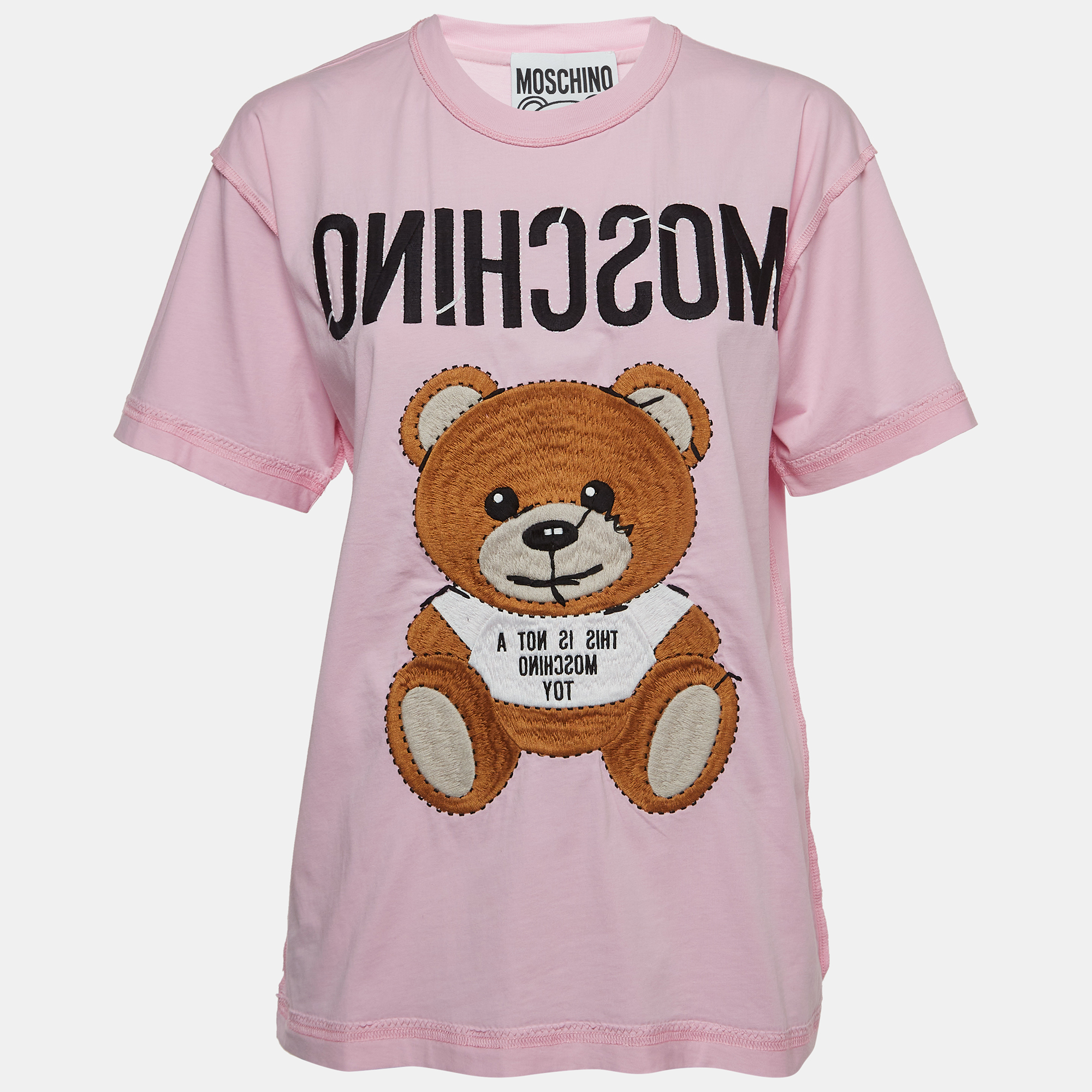 Pre-owned Moschino Couture Pink Embroidered Teddy Bear Cotton T-shirt Xxs