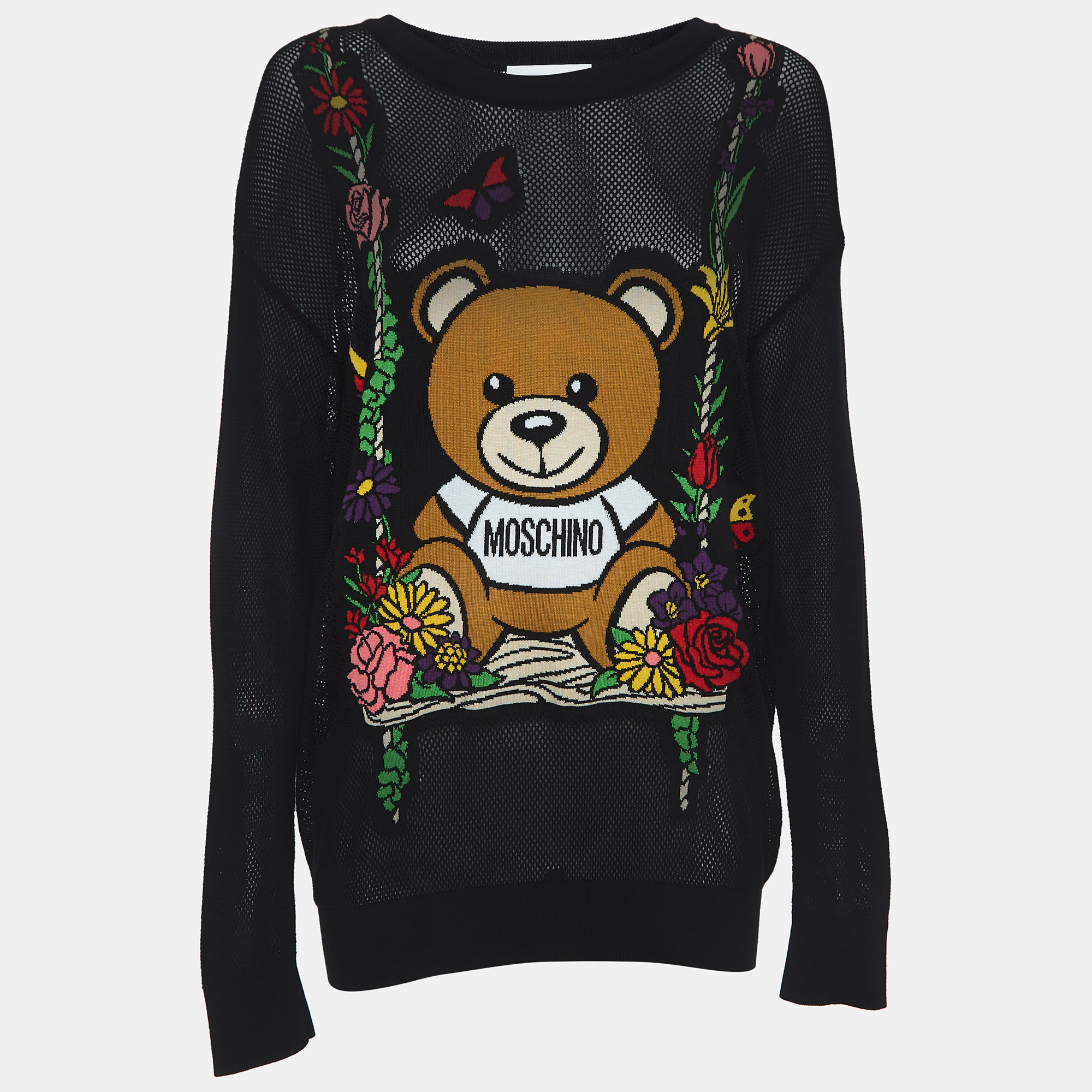 

Moschino Couture Black Mesh Floral Teddy Bear Jumper