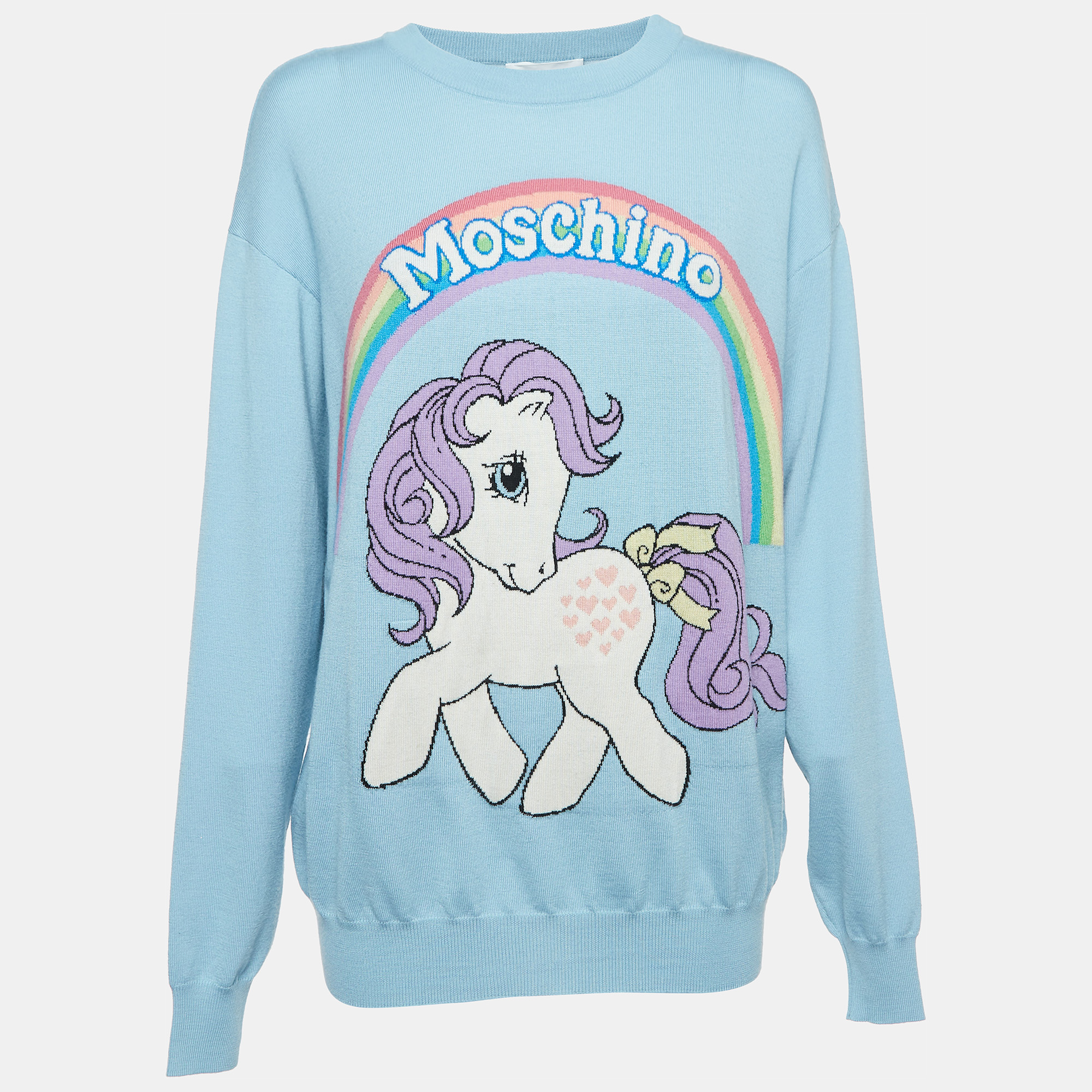 

Moschino Couture X My Little Pony Blue Logo Intarsia Knit Sweater