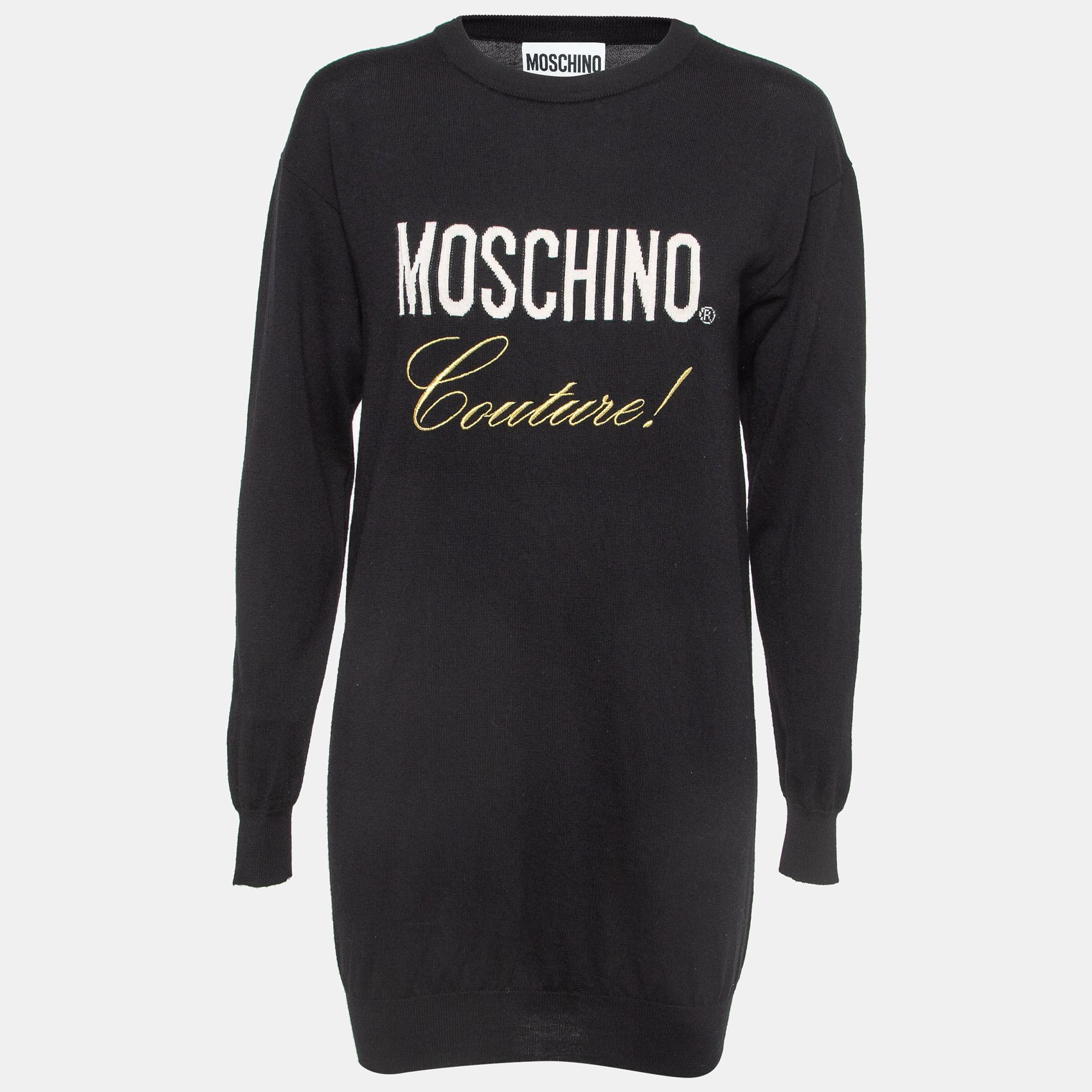 

Moschino Couture Black Logo Intarsia Knit Crewneck Mini Dress