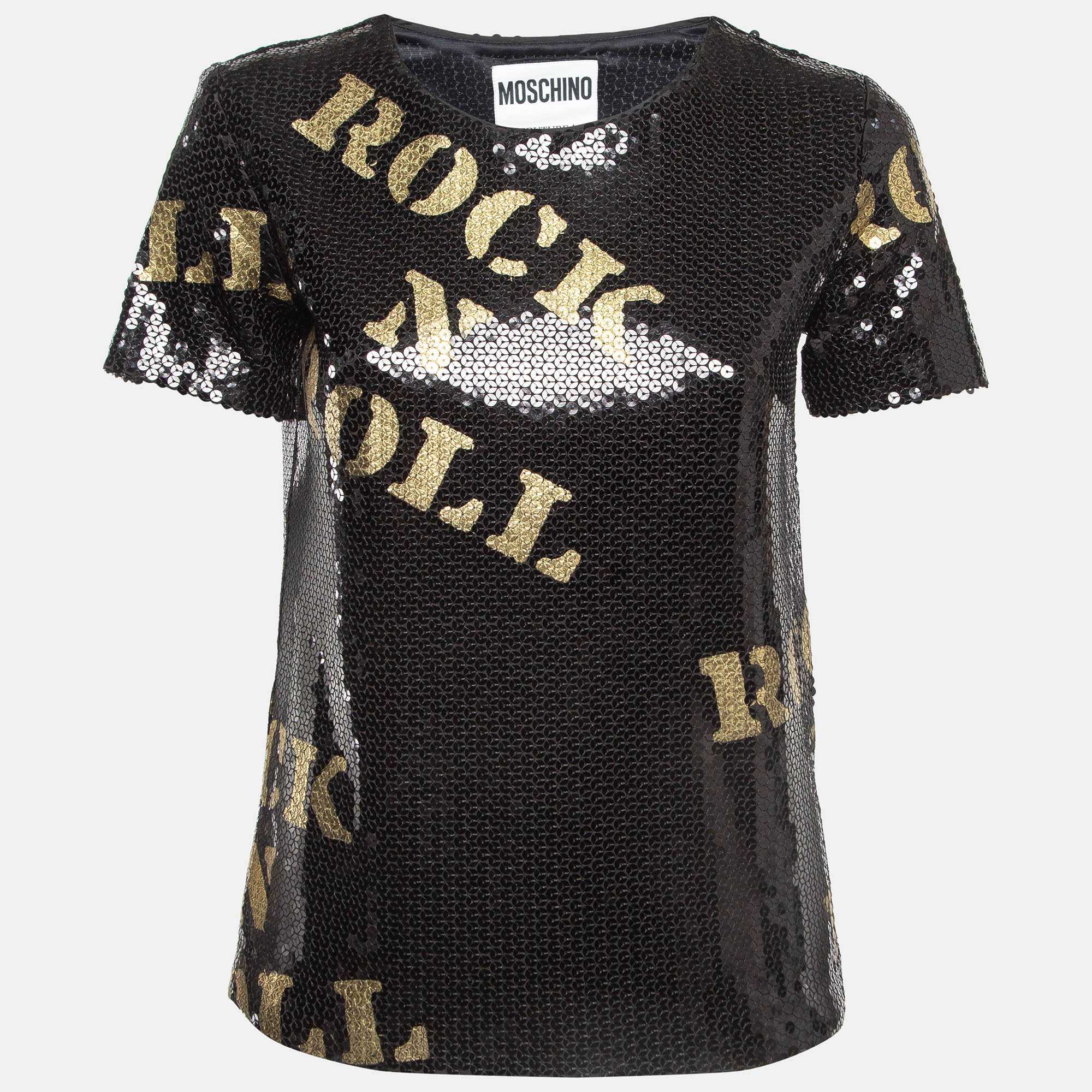 

Moschino Couture Black Rock and Roll Sequin T-Shirt XS