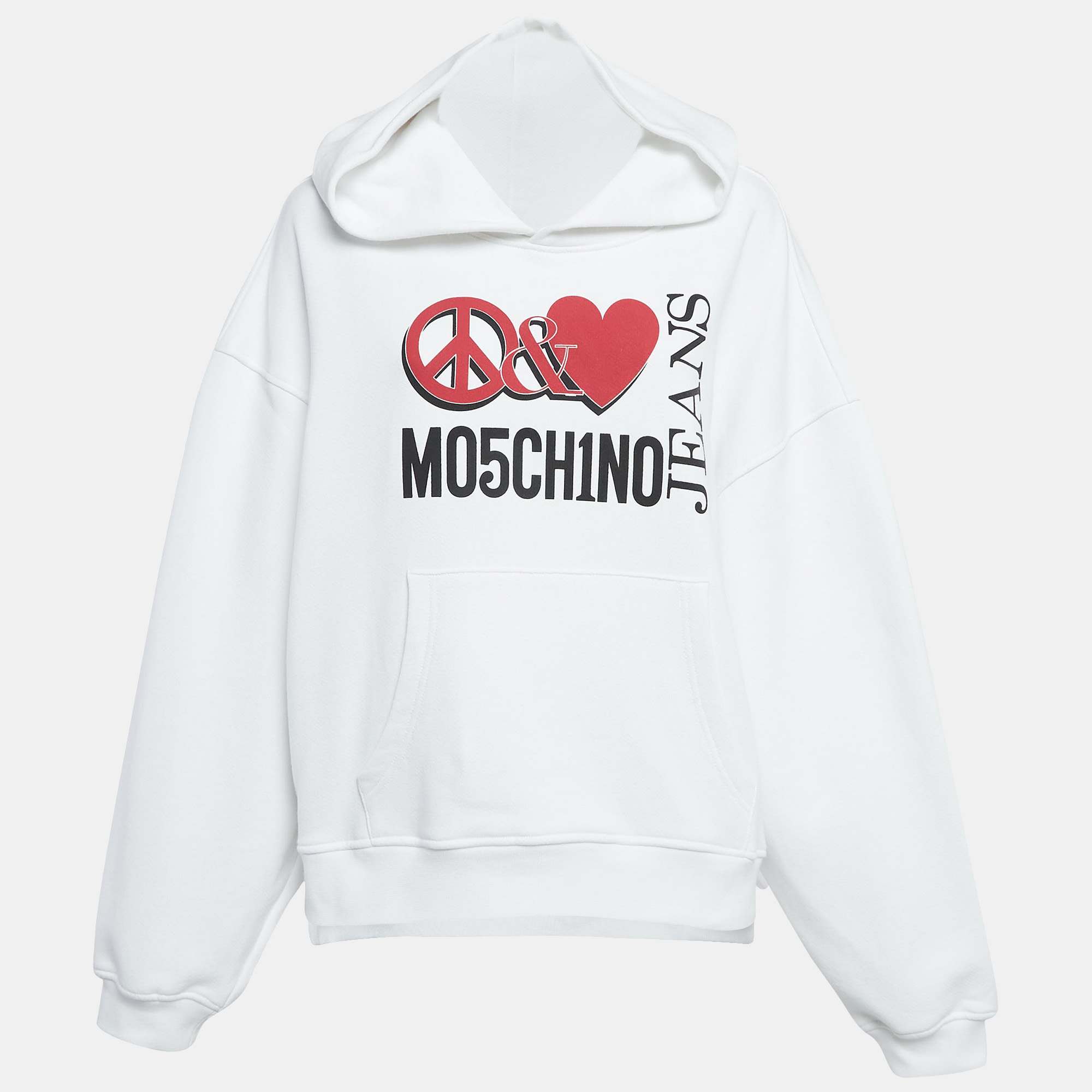 

Moschino Mo5ch1no Jeans White Peace & Love Print Cotton Hoodie M