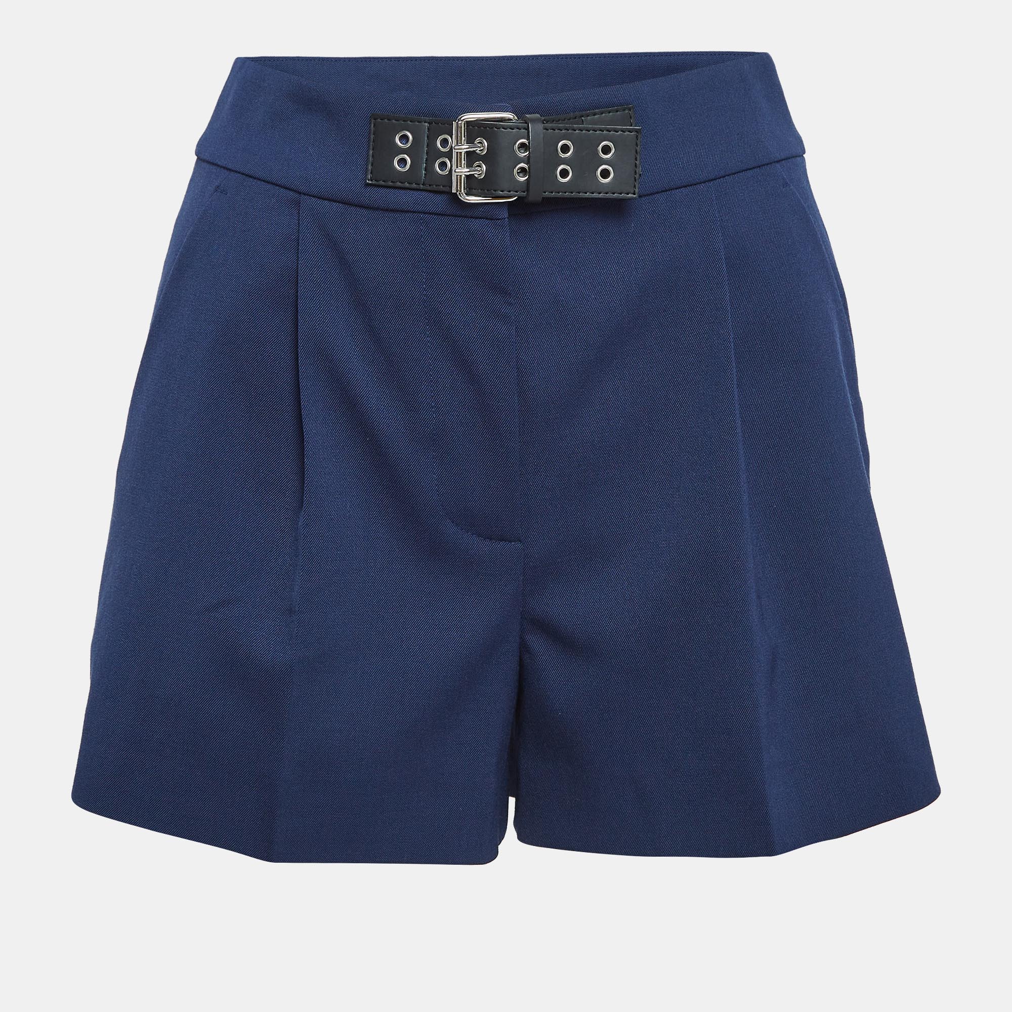 

Moschino Mo5ch1no Jeans Navy Blue Gabardine Buckle-Up Shorts M