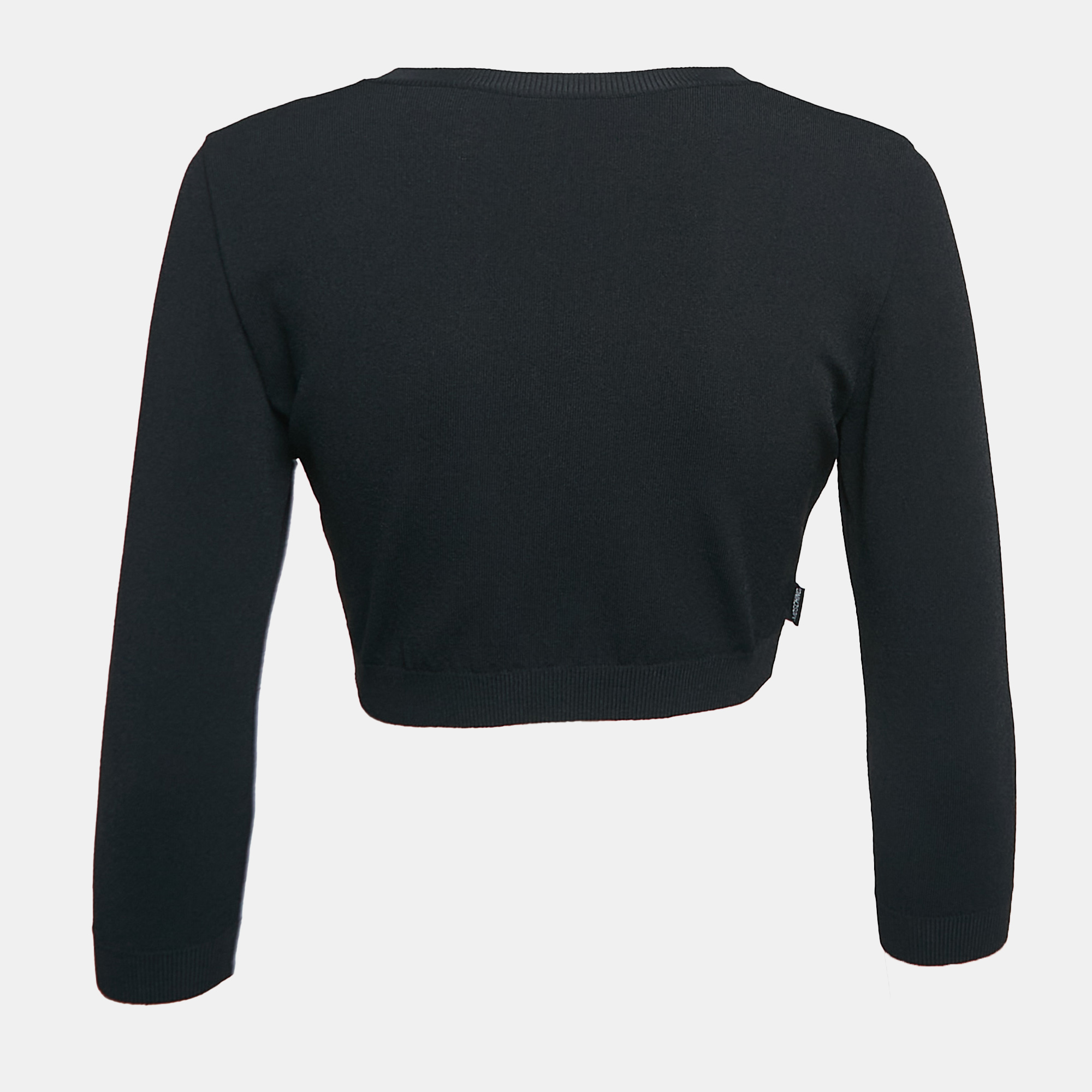 Moschino Jeans Black Stretch Knit Buttoned Crop Cardigan M 