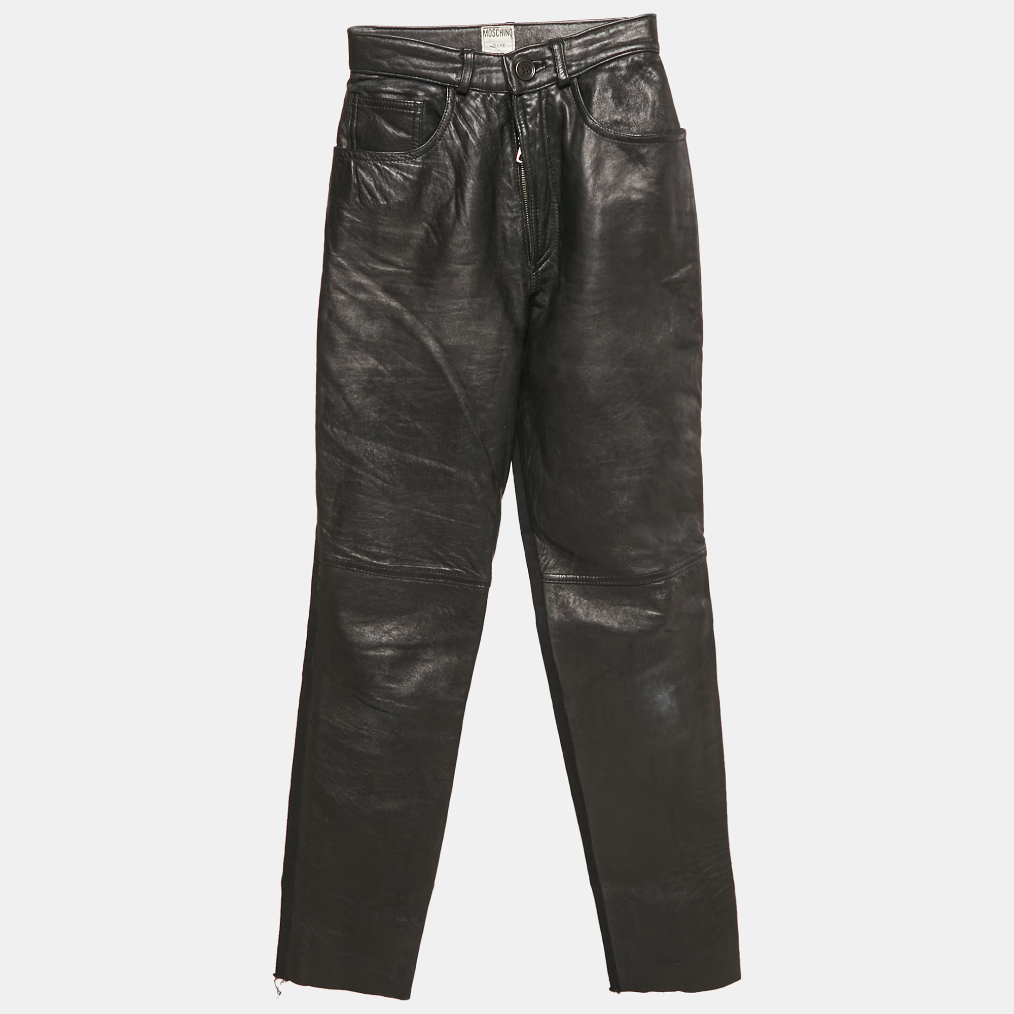 

Moschino Jeans Black Leather and Denim Jeans M Waist 30"