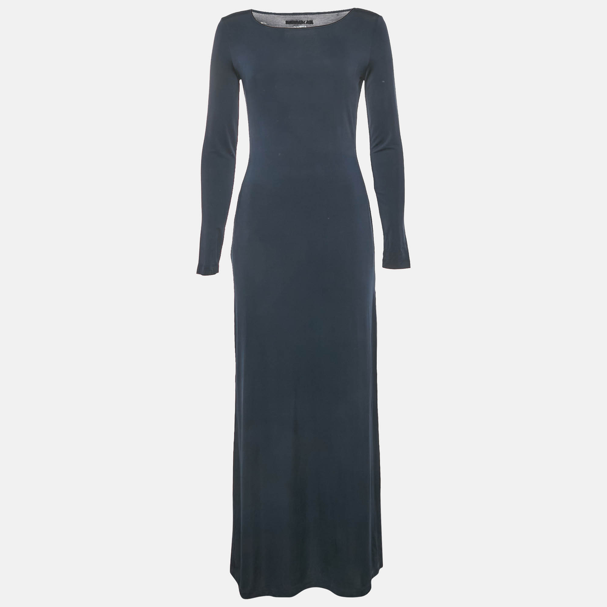 Pre-owned Moschino Navy Blue Jersey Side Slit Maxi Dress L