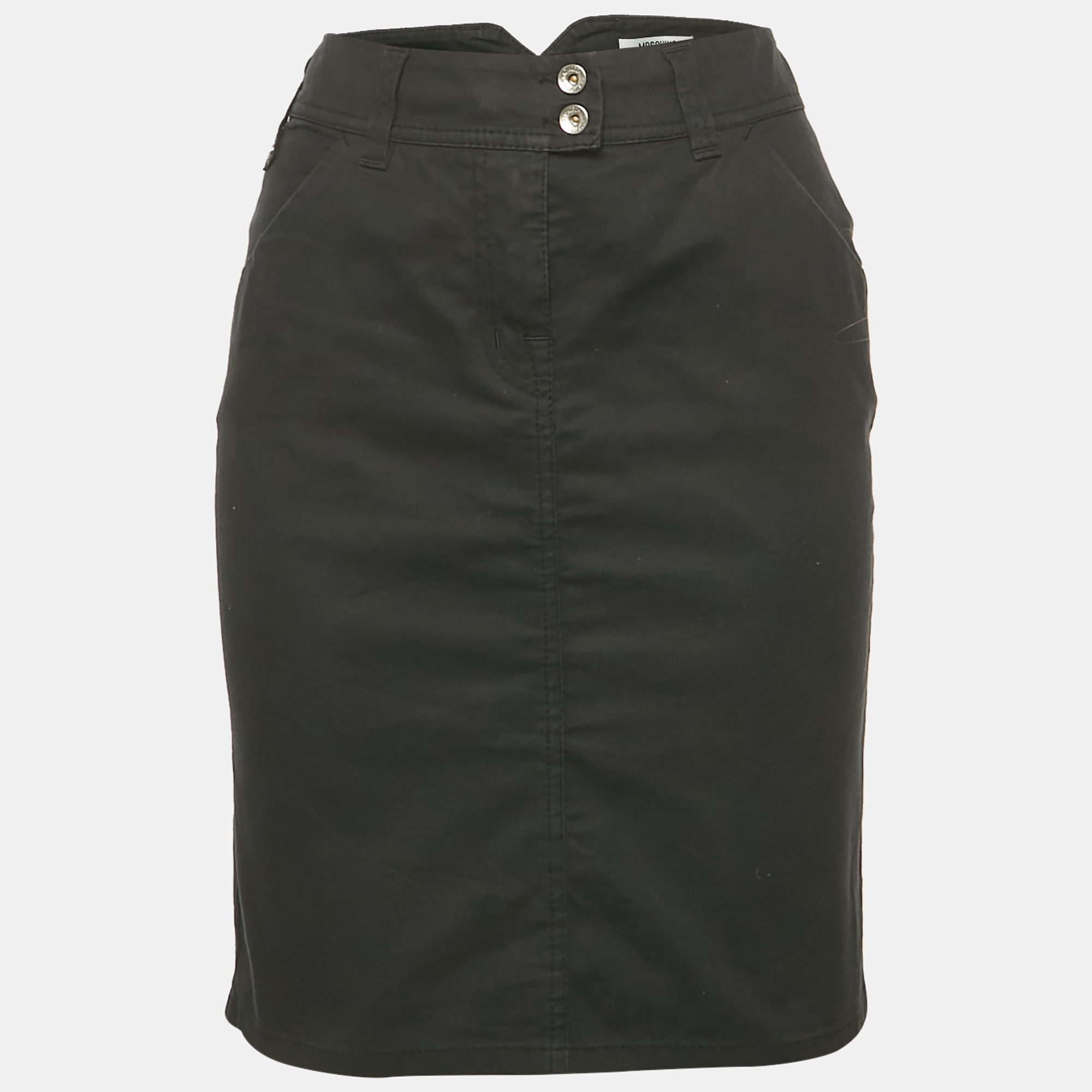 Pre-owned Moschino Black Cotton Logo Stud Detail Mini Skirt M