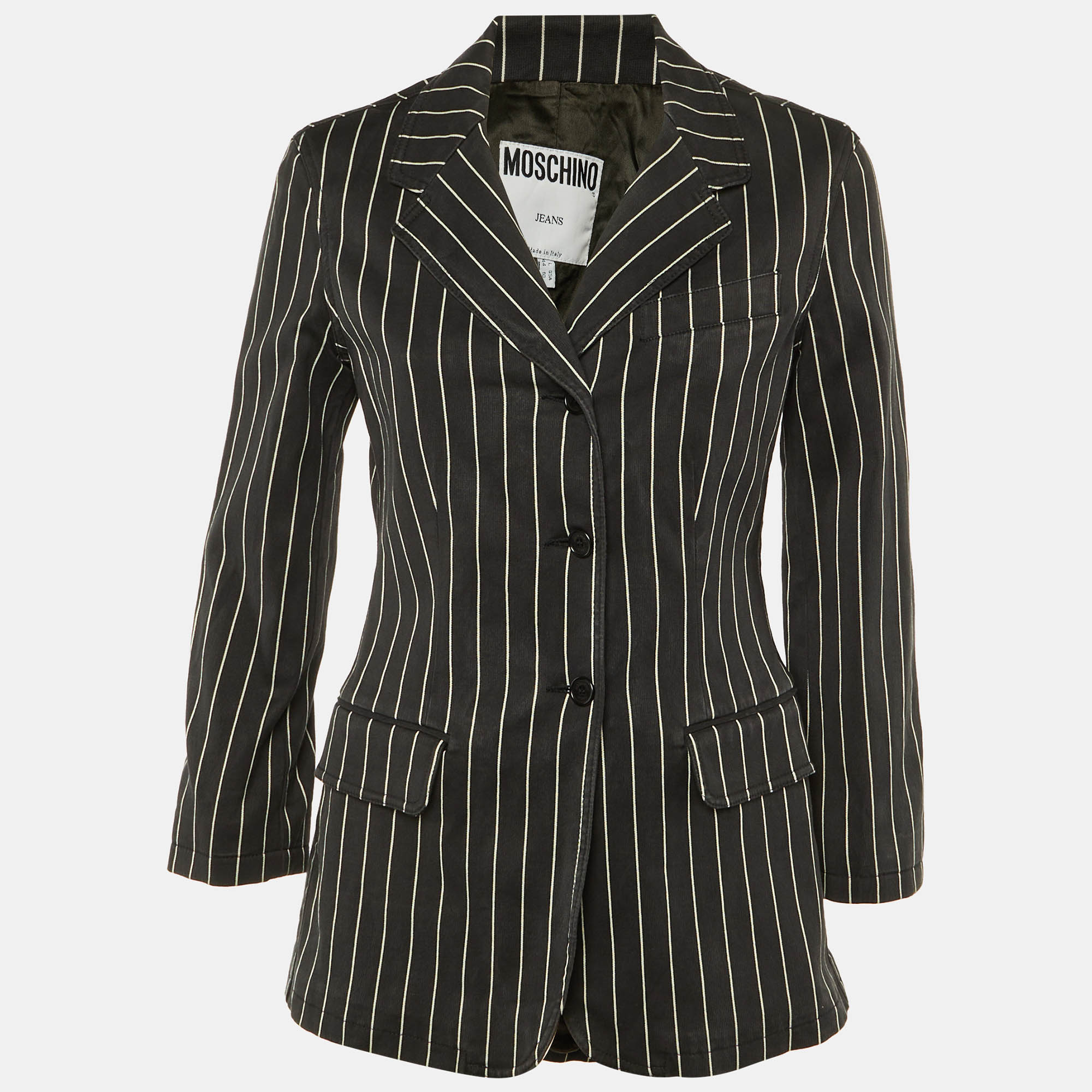 

Moschino Jeans Black Striped Cotton Blazer M