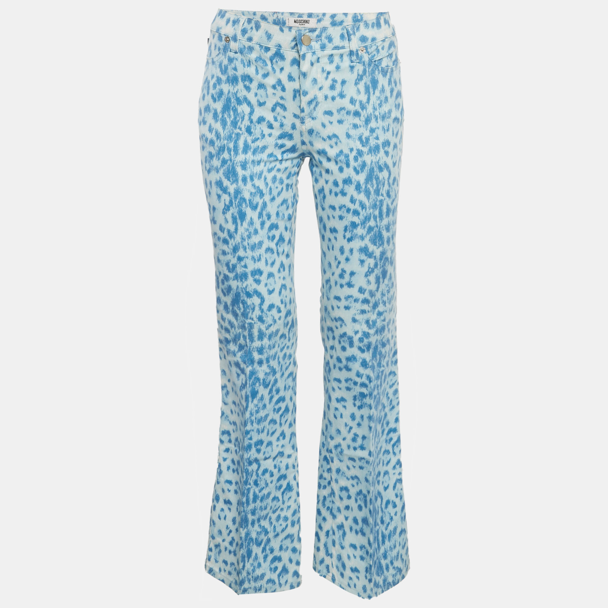 

Moschino Jeans Blue Leopard Print Denim Flared Jeans M/Waist 27"