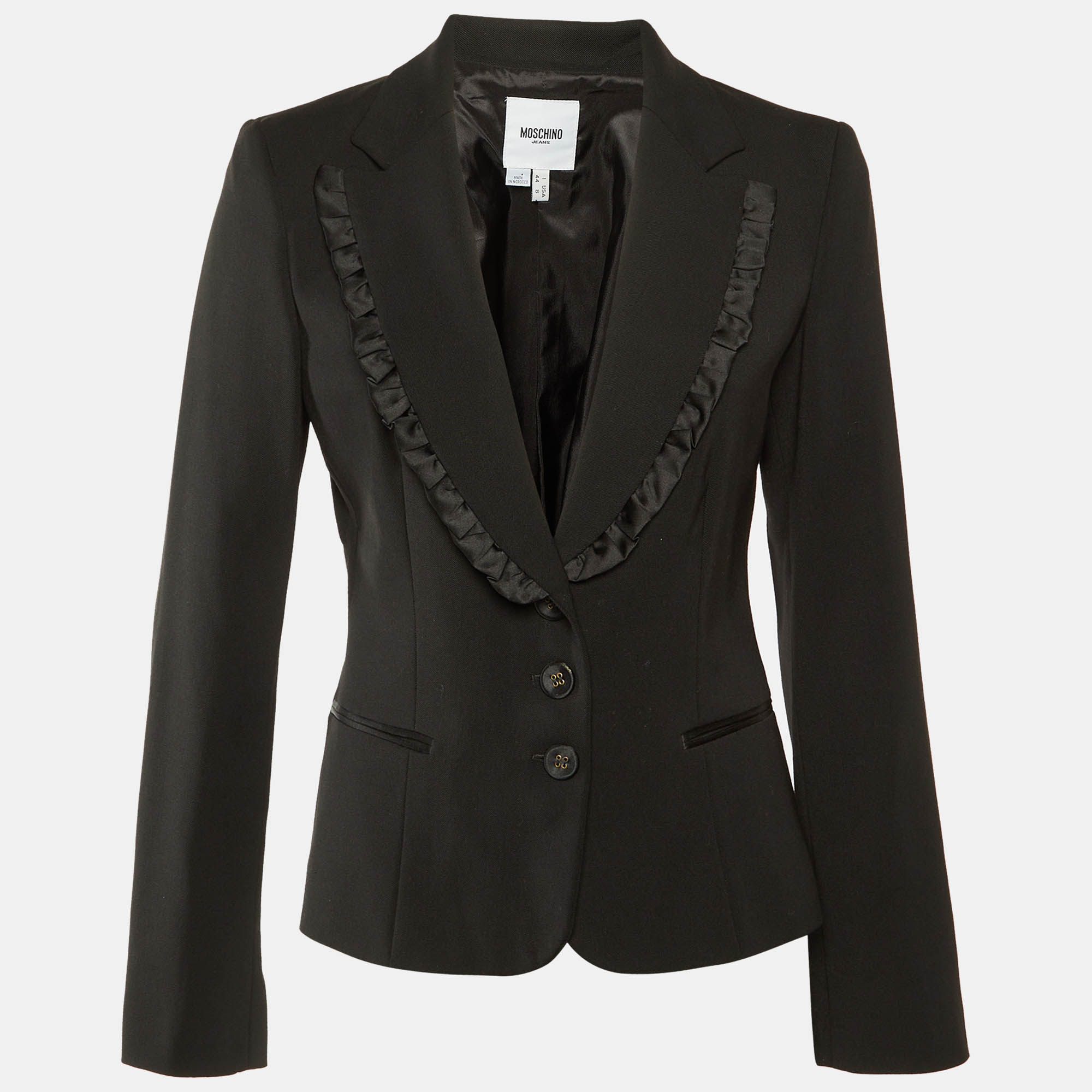 

Moschino Jeans Black Wool Blend Ruffle Detail Blazer M