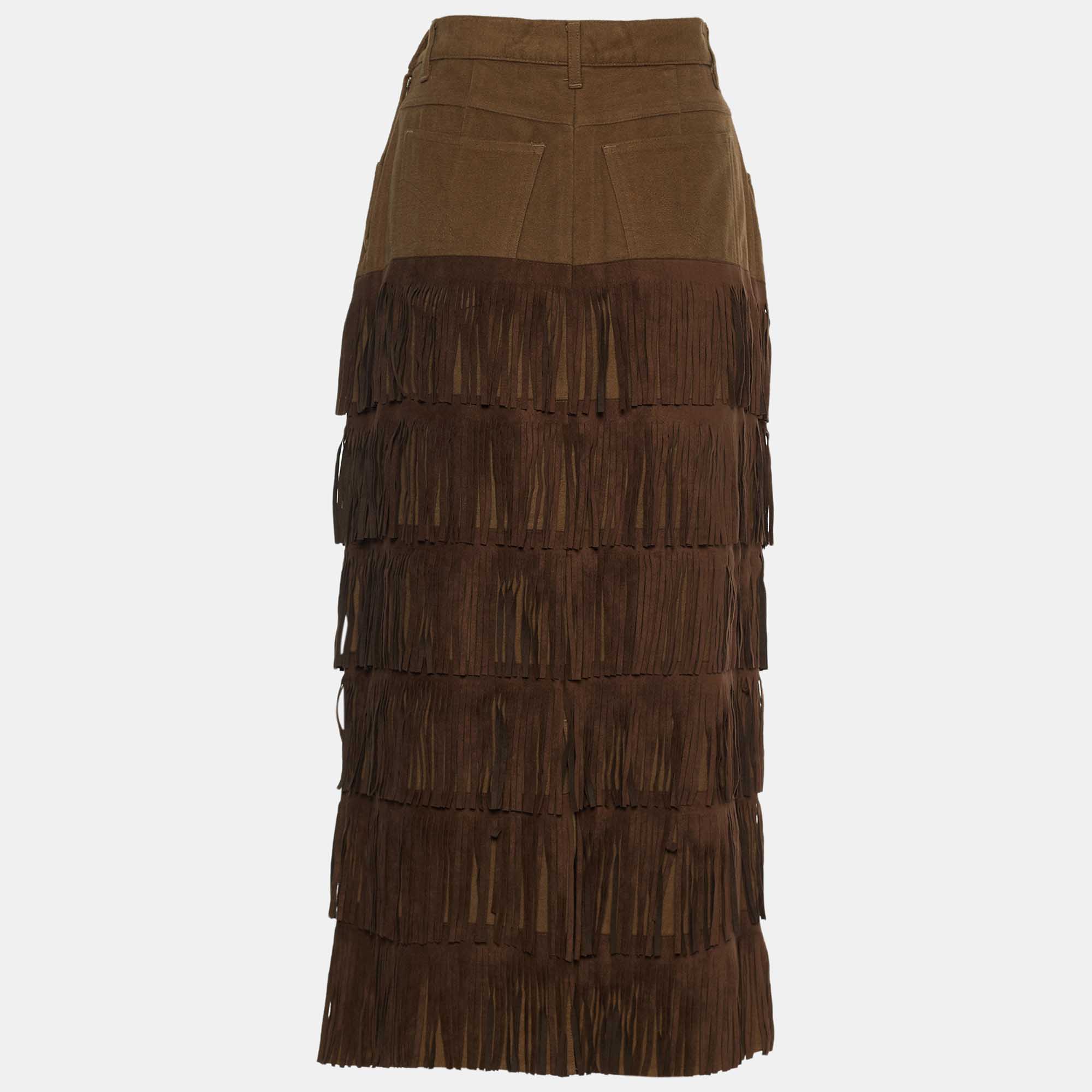 

Moschino Jeans Tan Brown Tassel Tiered Midi Skirt