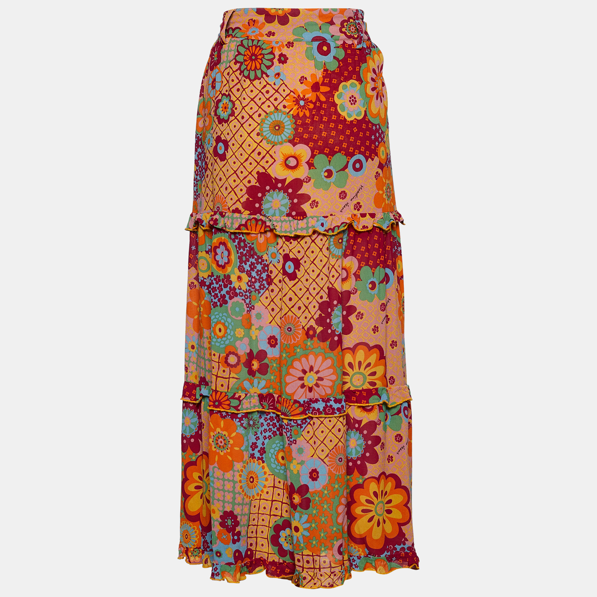 

Moschino Jeans Multicolor Floral Printed Crepe Midi Skirt