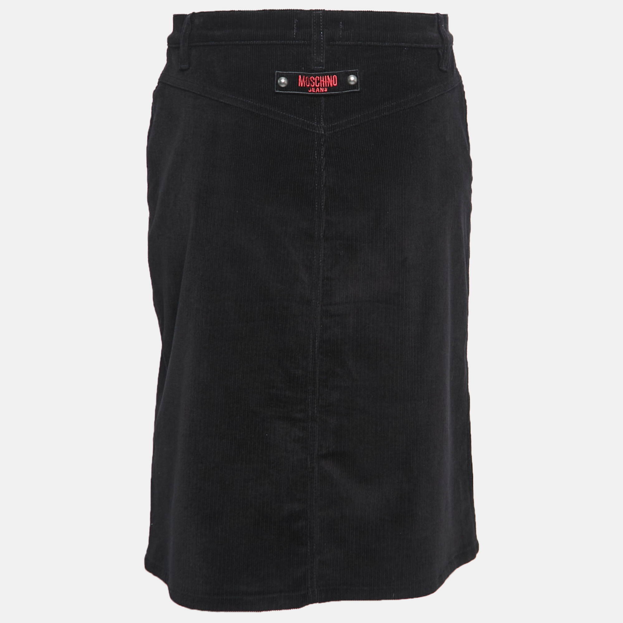 

Moschino Jeans Black Flower Embroidered Corduroy Knee Length Skirt