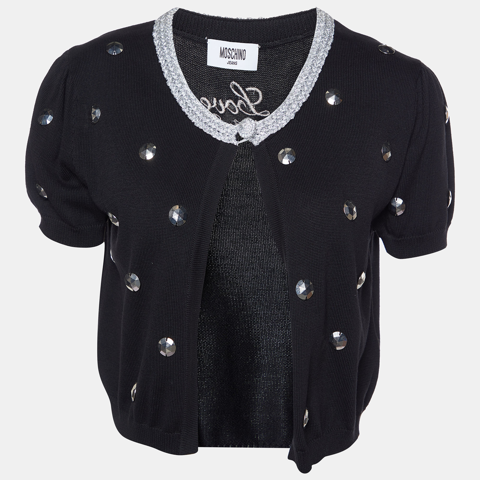 

Moschino Jeans Black Button Embellished Cotton Knit Shrug M