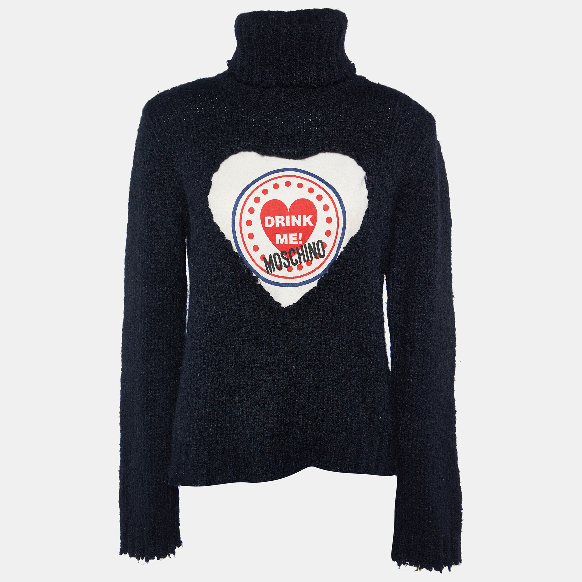 Pre Owned Moschino Jeans Black Wool & Mohair Knit Patch Detail Sweater L