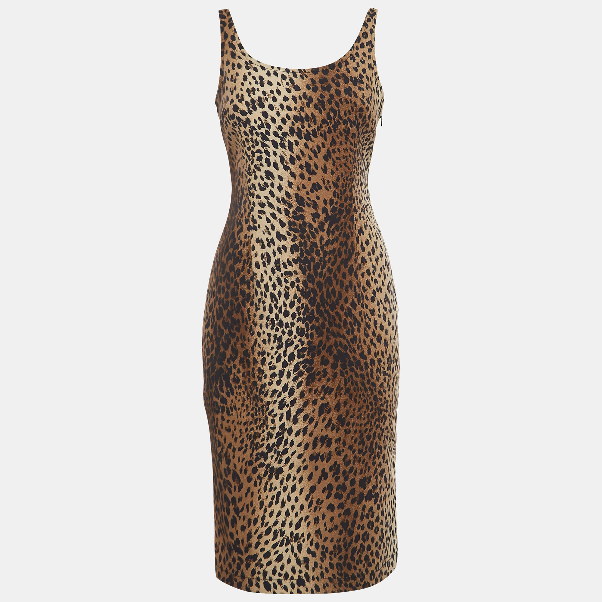 

Moschino Jeans Vintage Brown Leopard Print Jersey Midi Dress