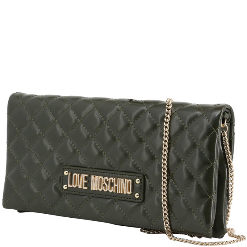 

Love Moschino Dark Green Quilted Faux Leather Clutch Bag