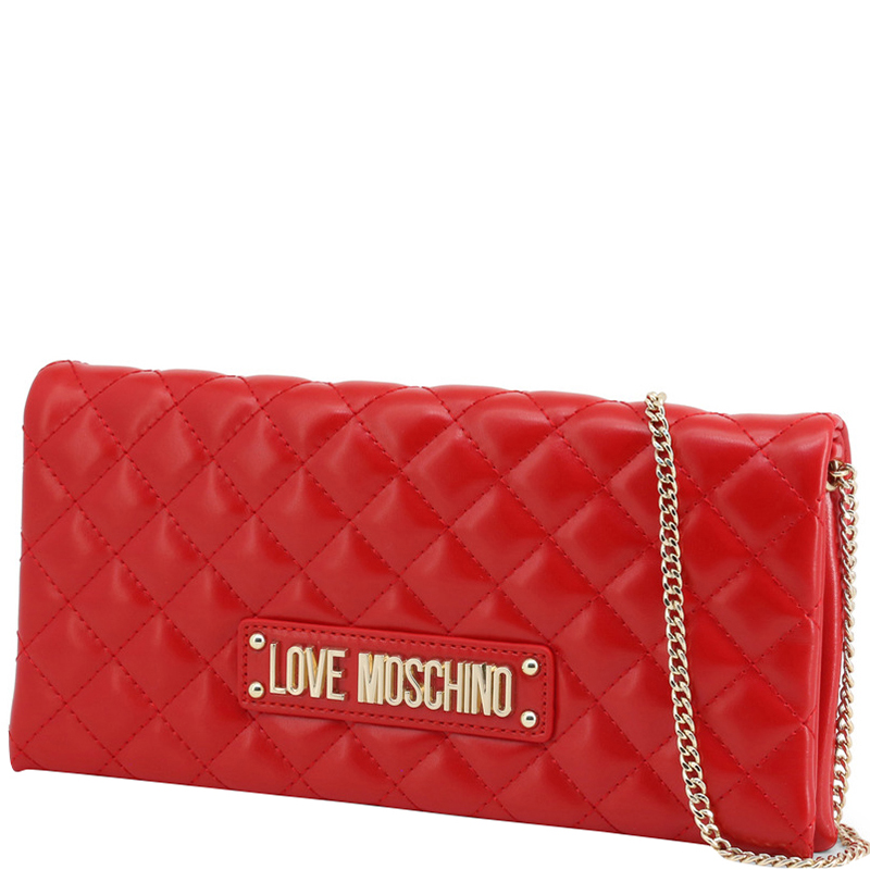 

Love Moschino Red Quilted Faux Leather Clutch Bag