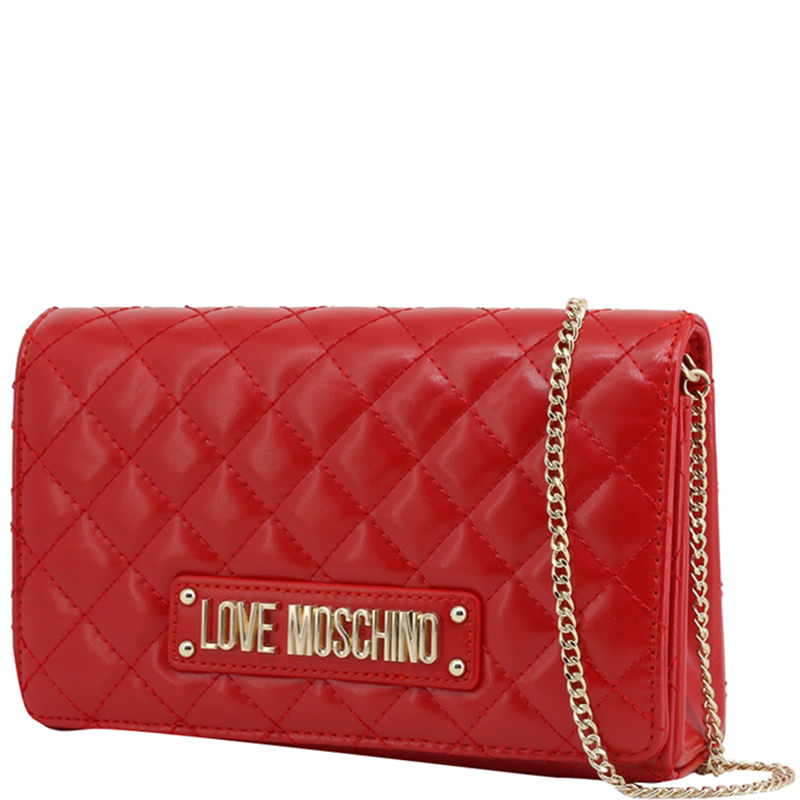 

Love Moschino Red Quilted Faux Leather Clutch Bag