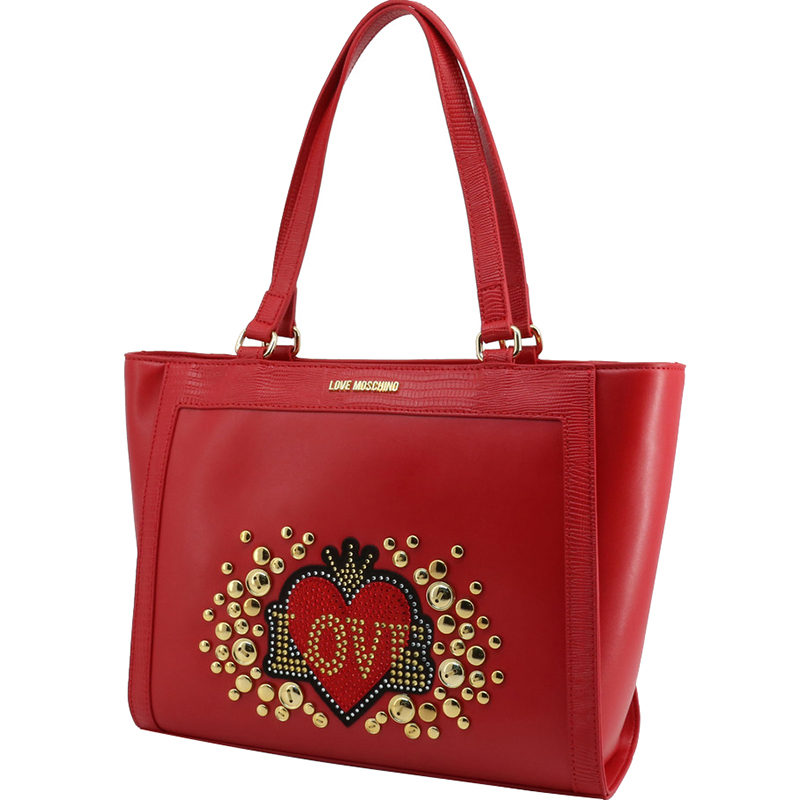 

Love Moschino Red Faux Leather Applique Shopping Tote