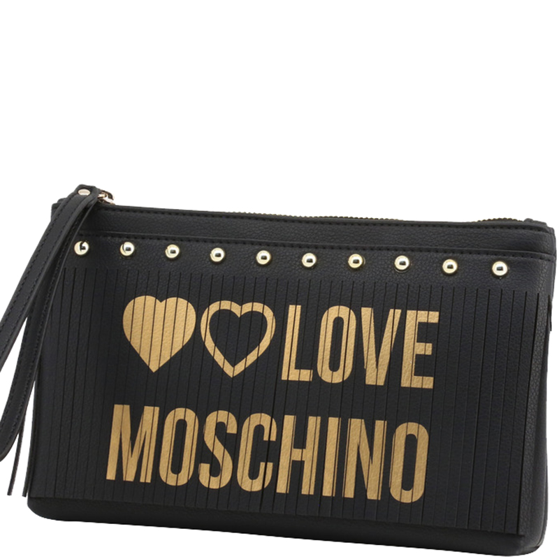 

Love Moschino Black Faux Leather Fringe Clutch Bag