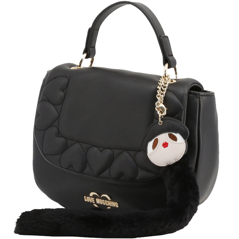 

Love Moschino Black Faux Leather Heart Embossed Top Handle Bag