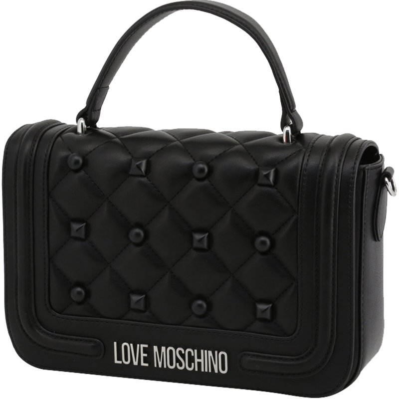 

Love Moschino Black Quilted Faux Leather Studded Top Handle Bag
