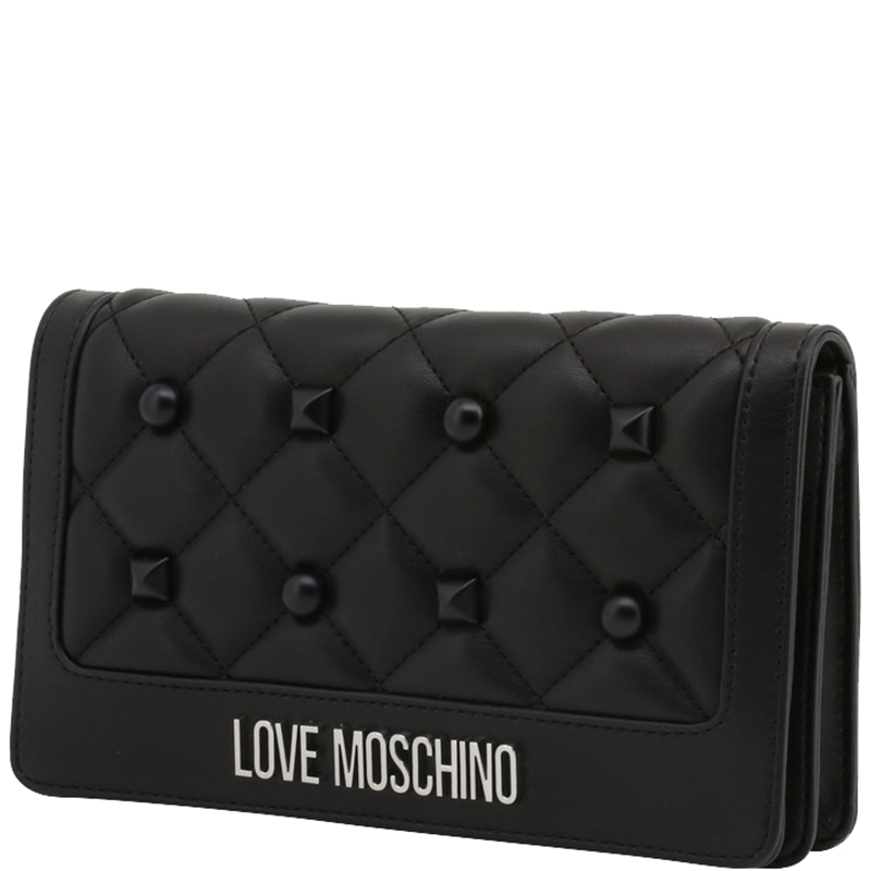 

Love Moschino Black Quilted Faux Leather Studded Clutch Bag